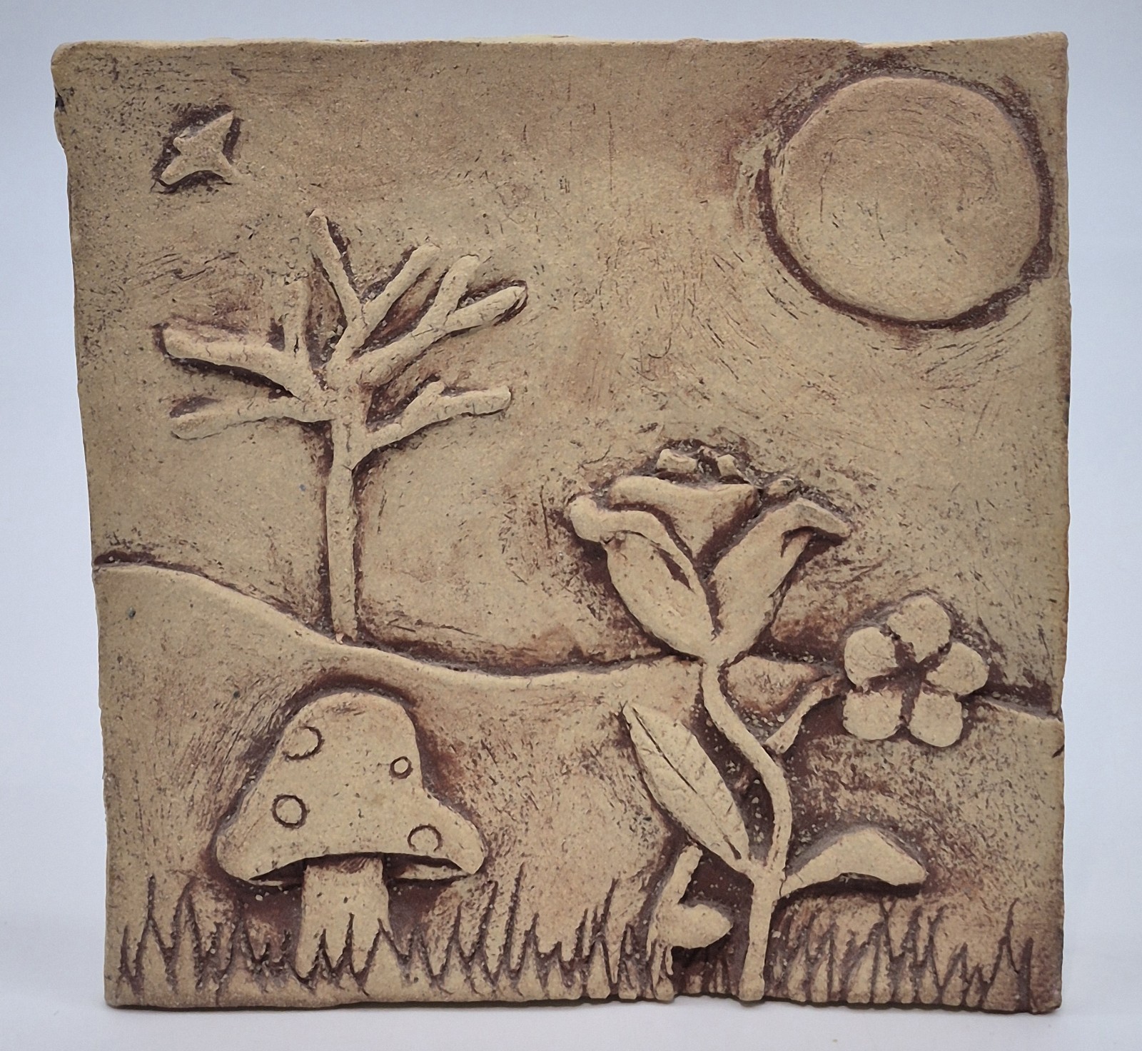 Tyge Tile Pewabic Pottery Style Flowers Mushroom Tree Bird Decorative Rare 6×6