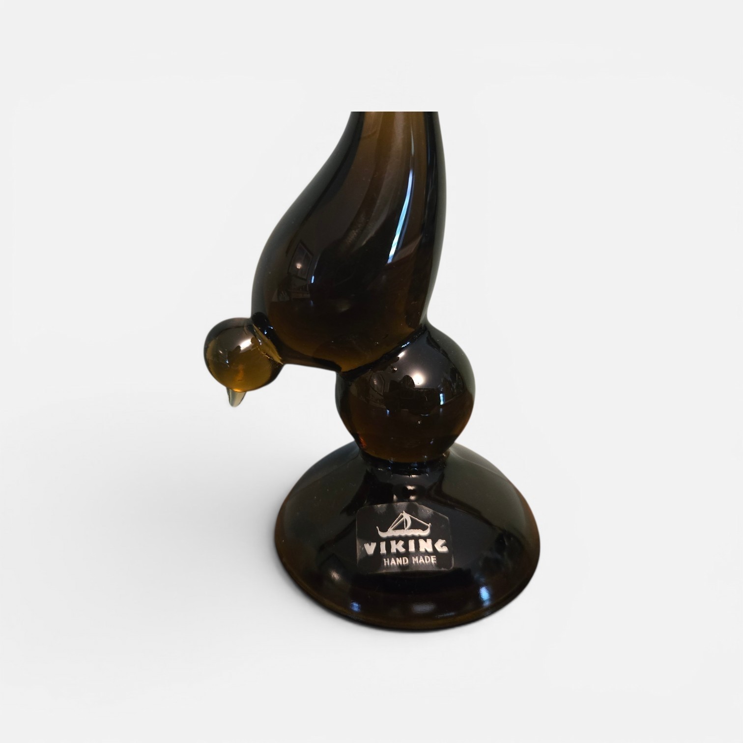 Vintage Viking Glass Epic Long Tail Bird Figurine Brown Root Beer Nutmeg 9.75″