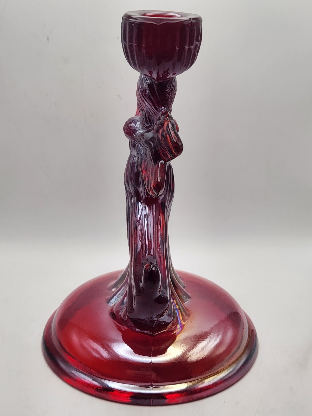 Pair Of Red Carnival Glass Angel Candle Holders Glows Orange Under Blacklight