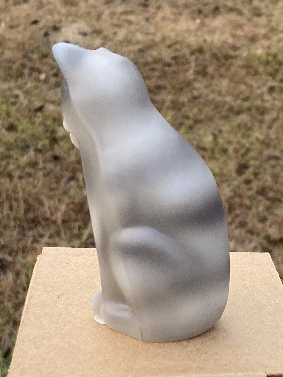 Fenton Glass Cat Grooming Gray Tabby 5074 FP Opal Satin Signed 4” Tall Figurine