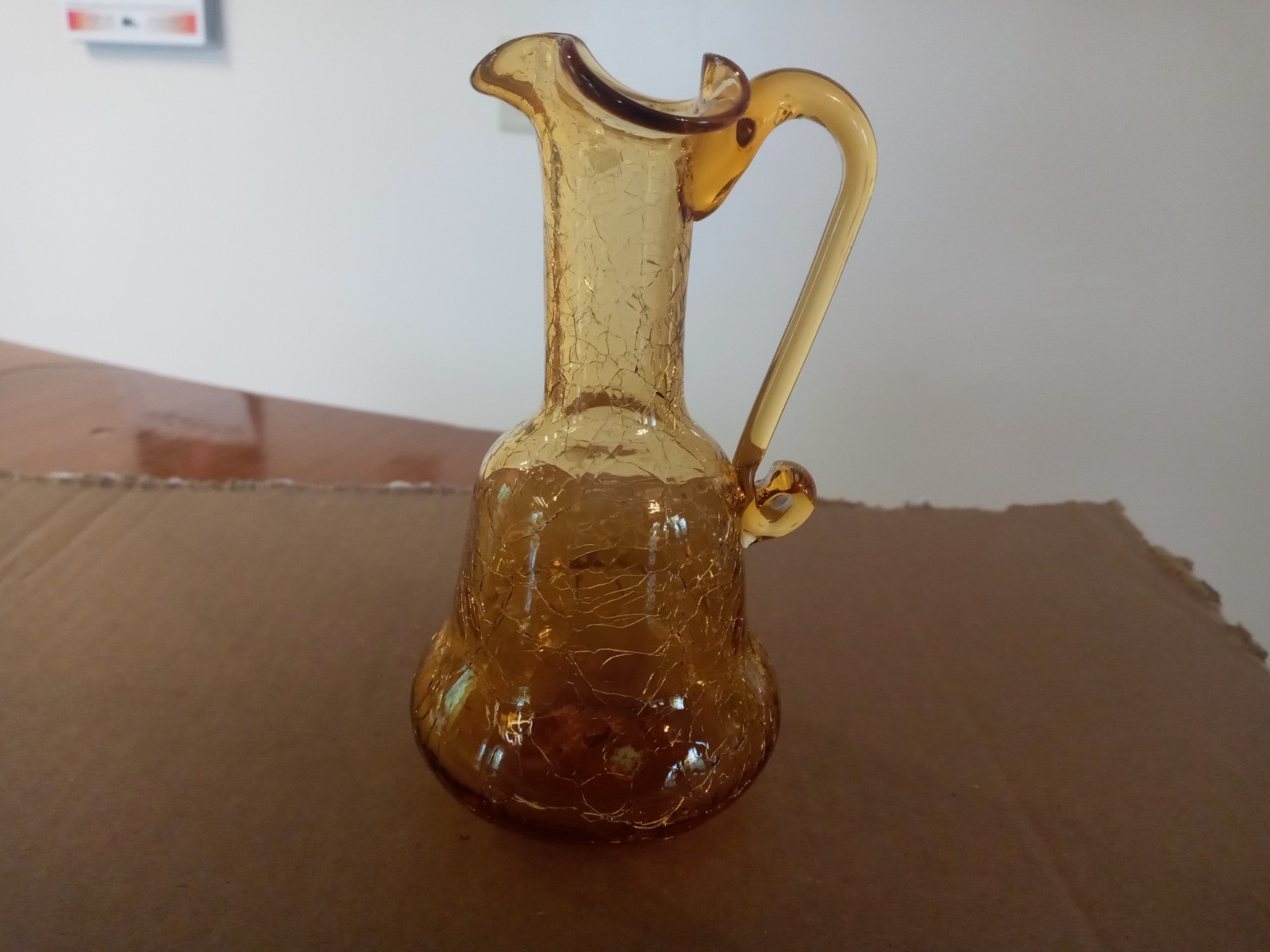 Vintage Gold Crackle Art Glass Mini Pitcher 5” H x 3″ W