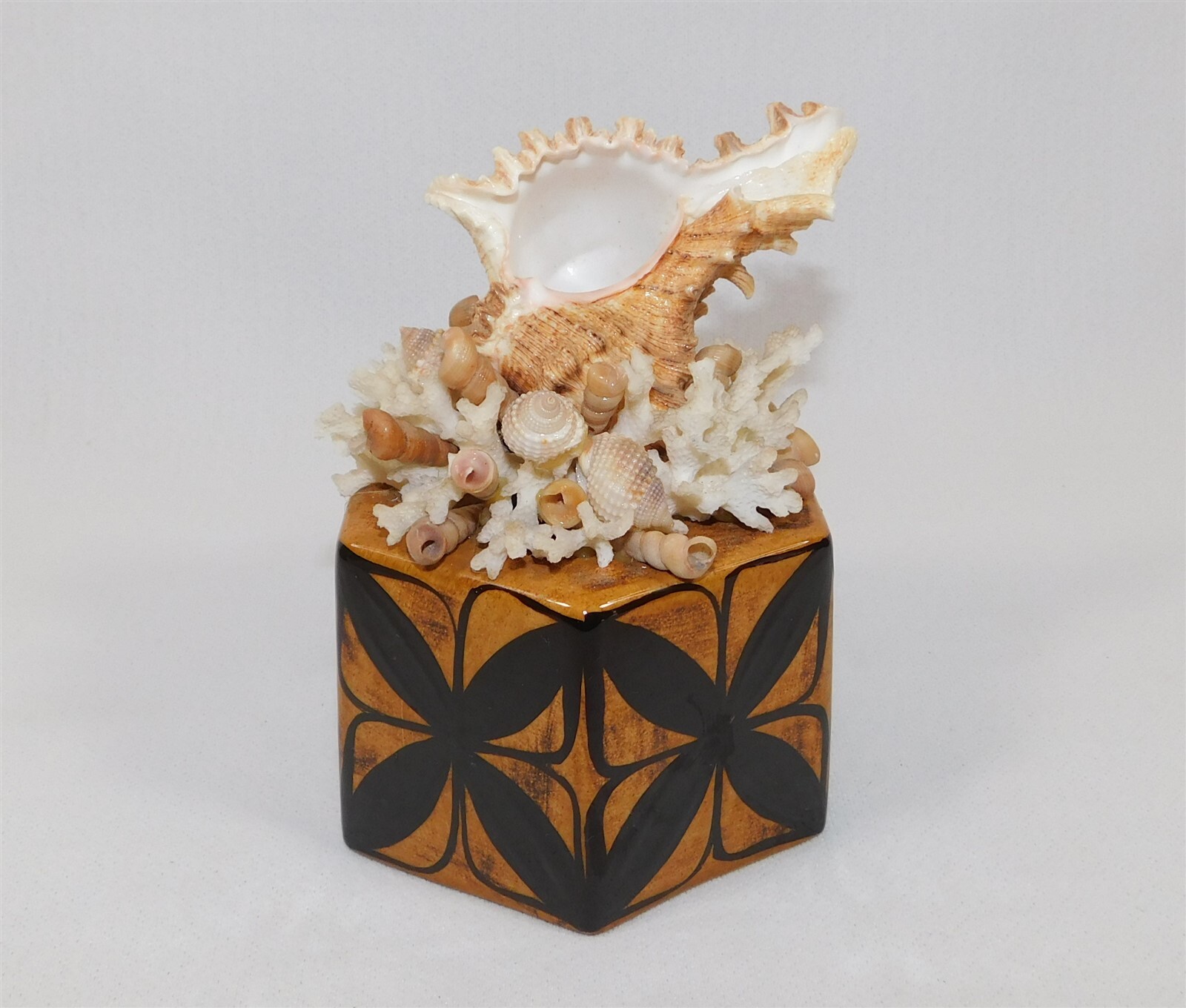 Vtg Godber’s Hawaii Seashell and Tapa Cloth Pattern HP Music Box Works
