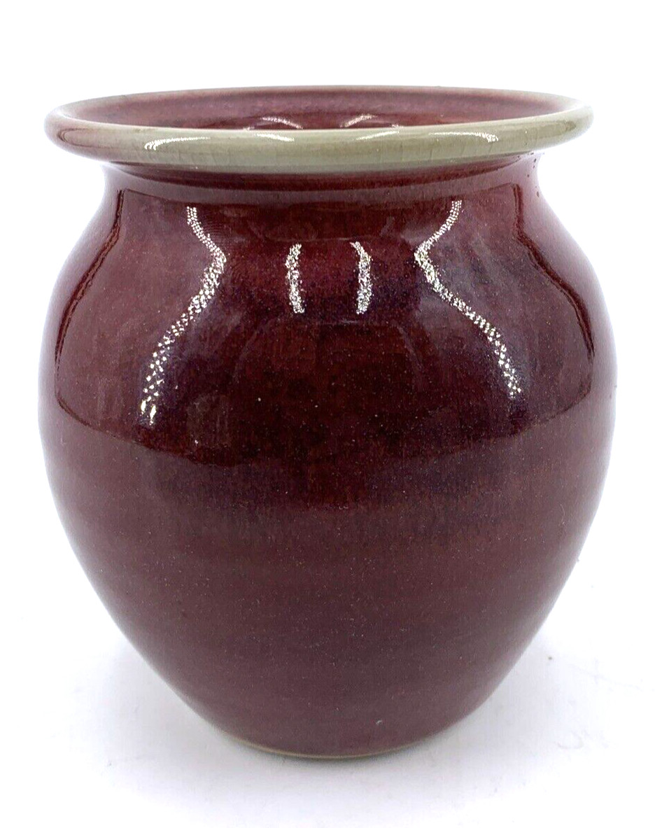 Bruning Studio Art Pottery Vase Burgundy Glaze 4″ Tall Seattle Washington