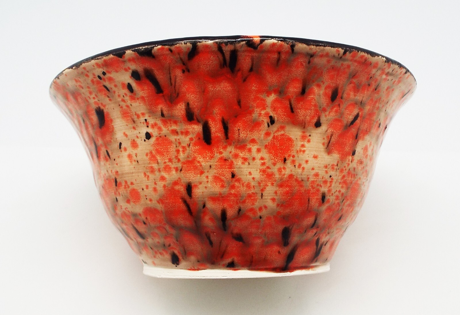 ART DECO ARTIST SIGNED HANDMADE MID CENTURY ORANGE BLACK BROWN BOWL DECORATIVE
