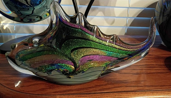 Gorgeous Huge 17″ x 8″ Signed Karg 2013 Dichroic Art Glass Fish Sculpture