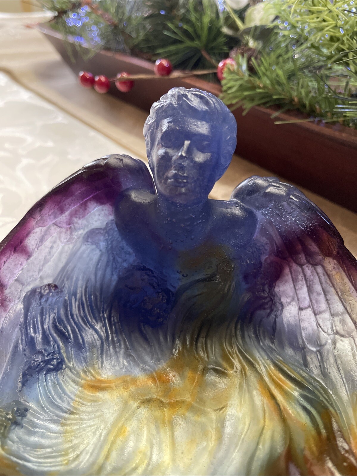 Daum Pate De Verre Angel Dish -MINT -Rare