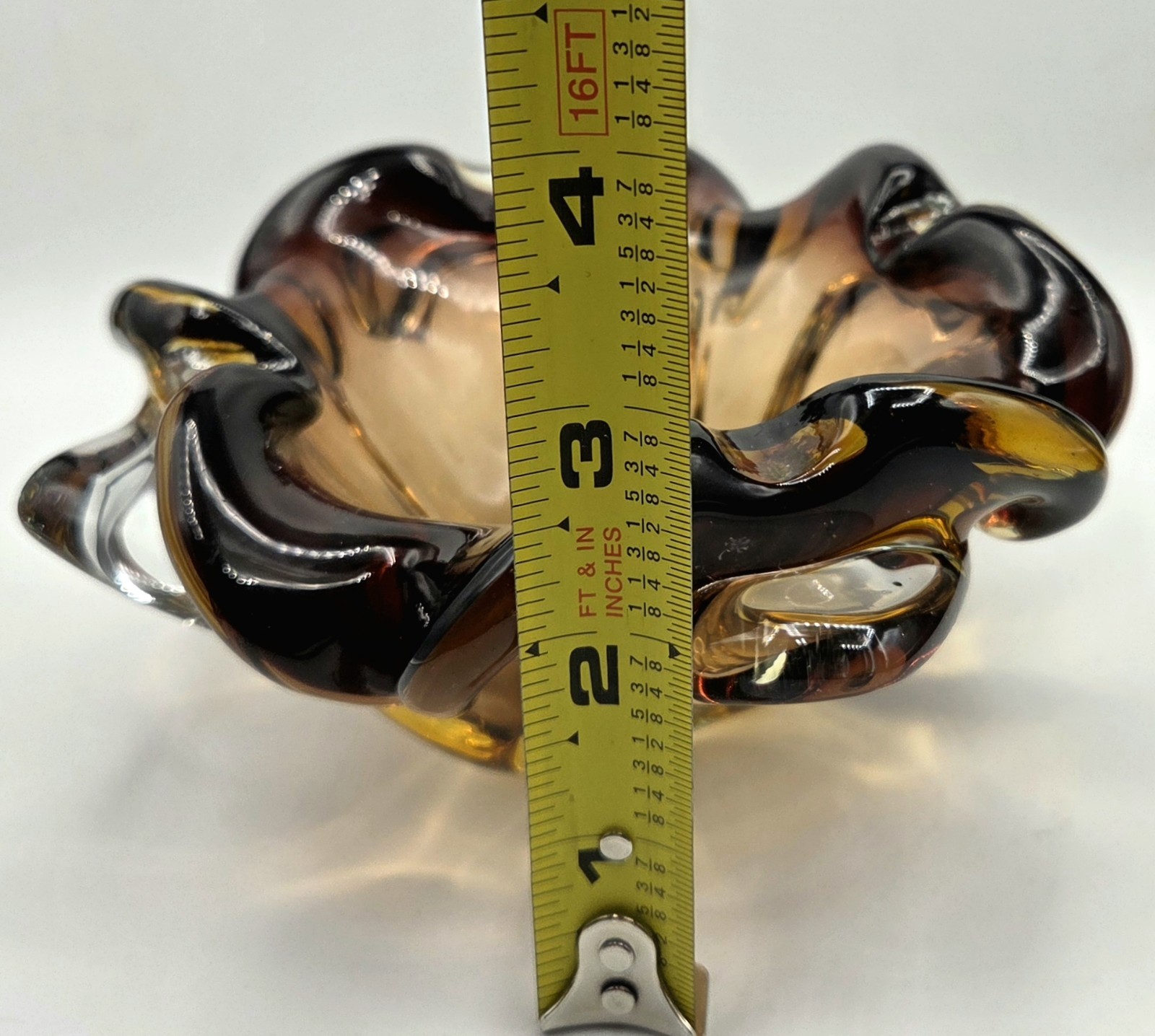 Vintage Murano 6″ Glass Cigarette/Cigar Ashtray/Bowl Brown Ruffled Hand Blown