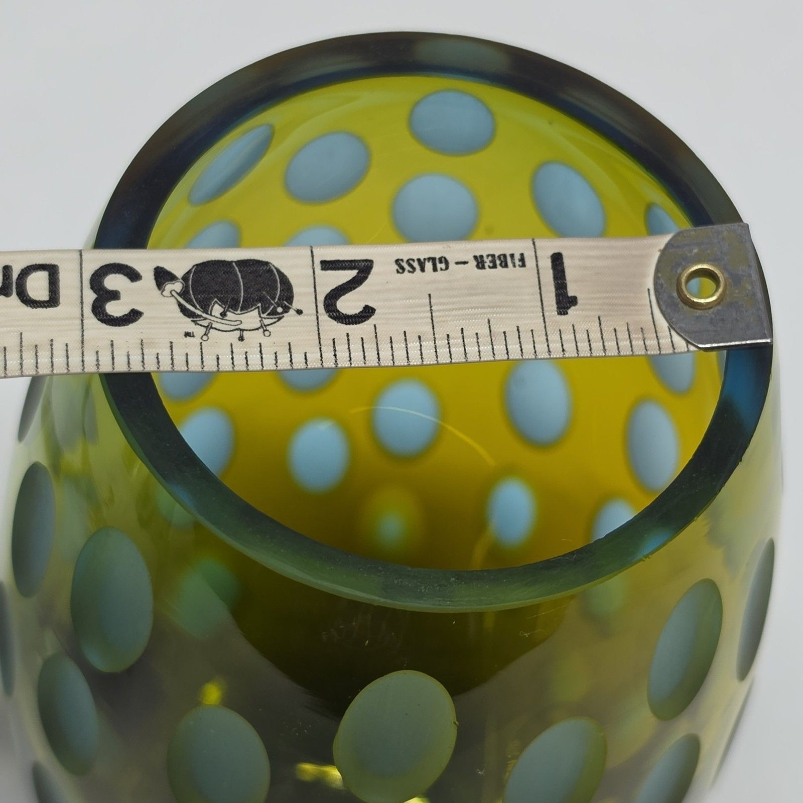 Vintage MCM Abstract Art Glass Vase Green & Amber Frosted Thumbprint