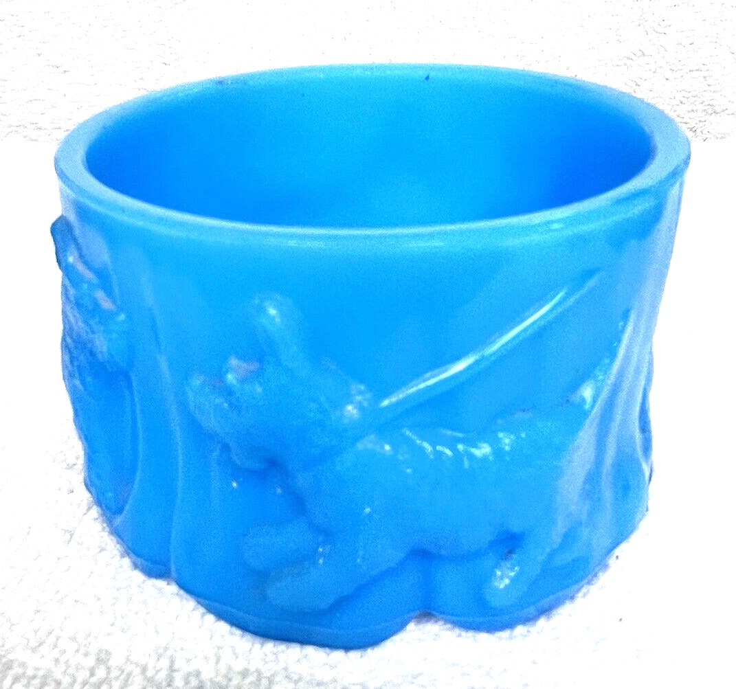 Blue Opaline Milk Glass Scotty Dog Terrier Round Jar Box No Lid 3 3/4 x 2 3/8″
