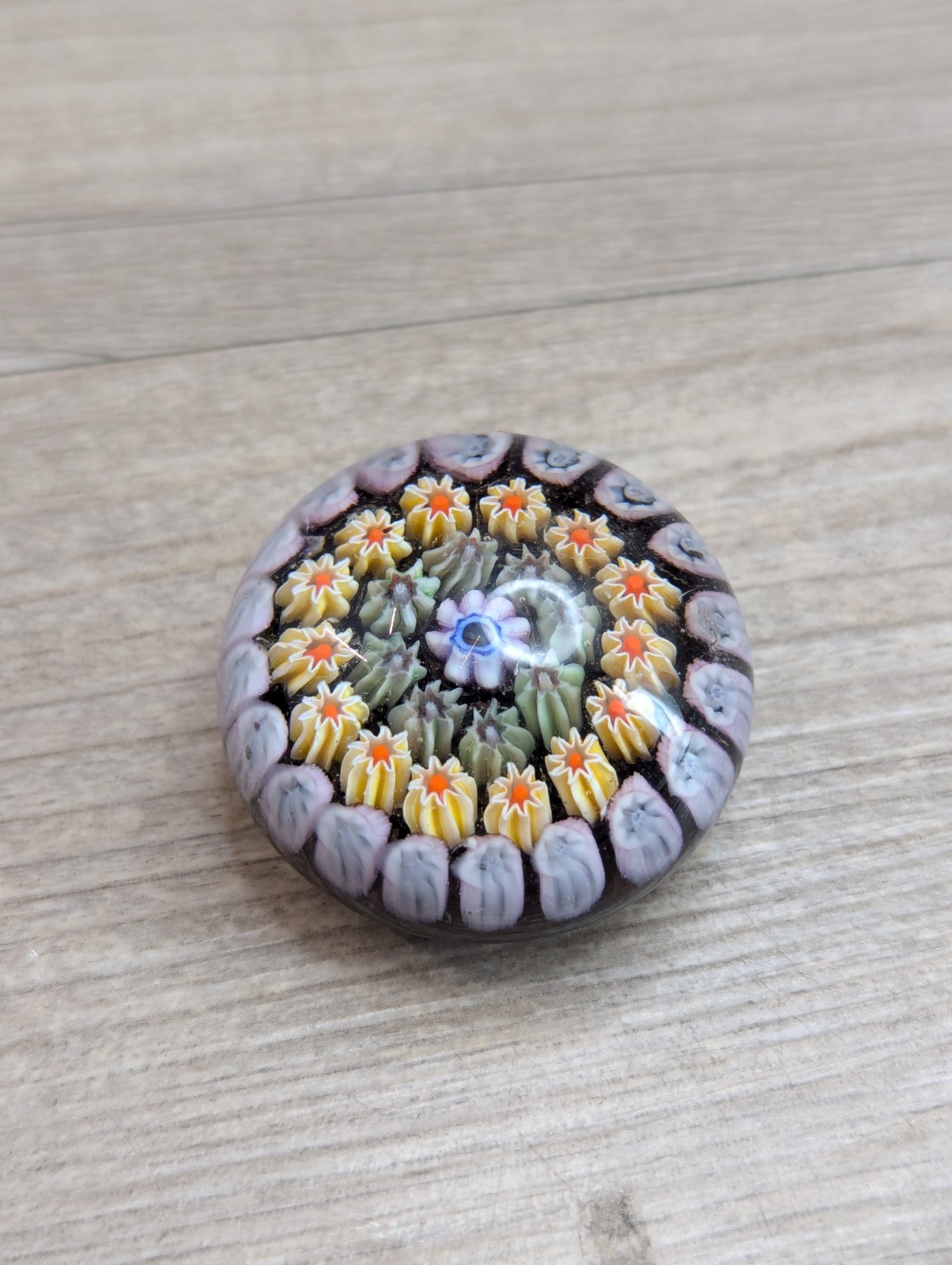 Vintage Perthshire Cane Style Glass Paperweight 1.5″ Round Floral Design
