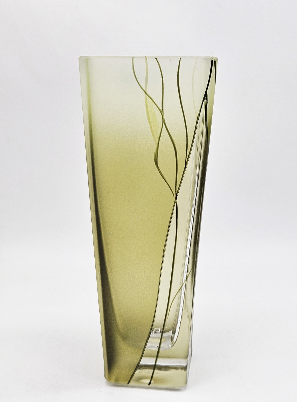Badash Evergreen 8-inch European Mouth Blown Hand Decorated Square Crystal Vase
