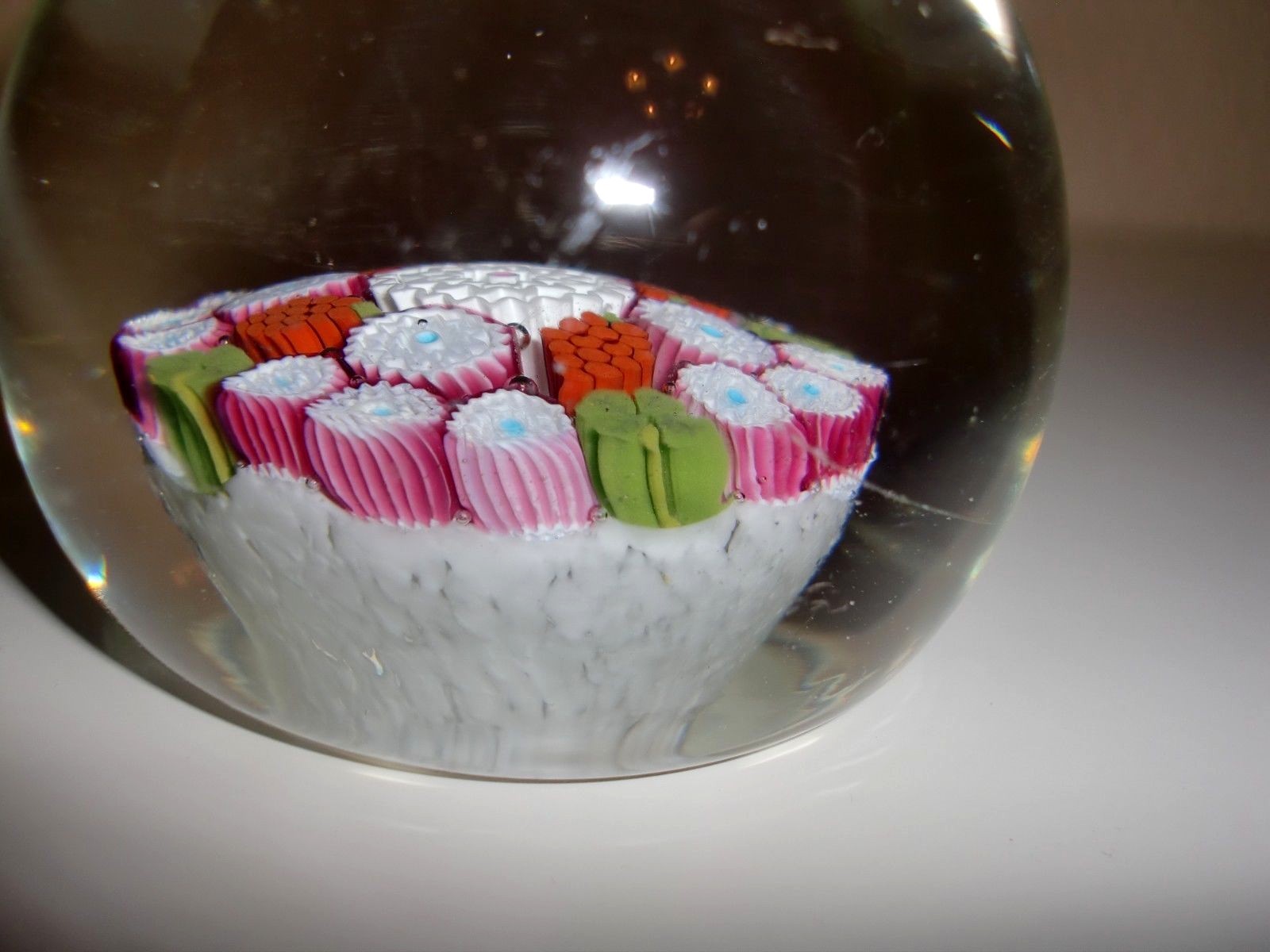 VTG~ MURANO~MULTI COLORED~MILLIFORI~ GREEN BUTTERFLY HANDMADE~PAPERWEIGHT~ 3.5″D