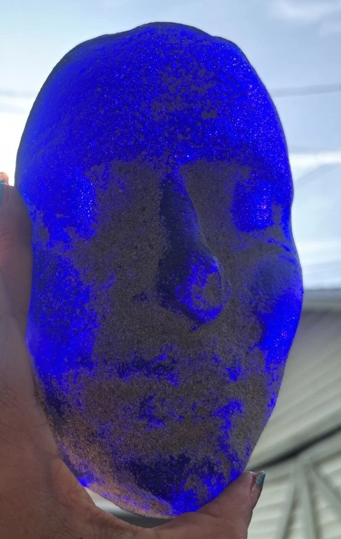 7. 1/4” X 4 1/2“ High Original Blue Glass Art Face Mold Original