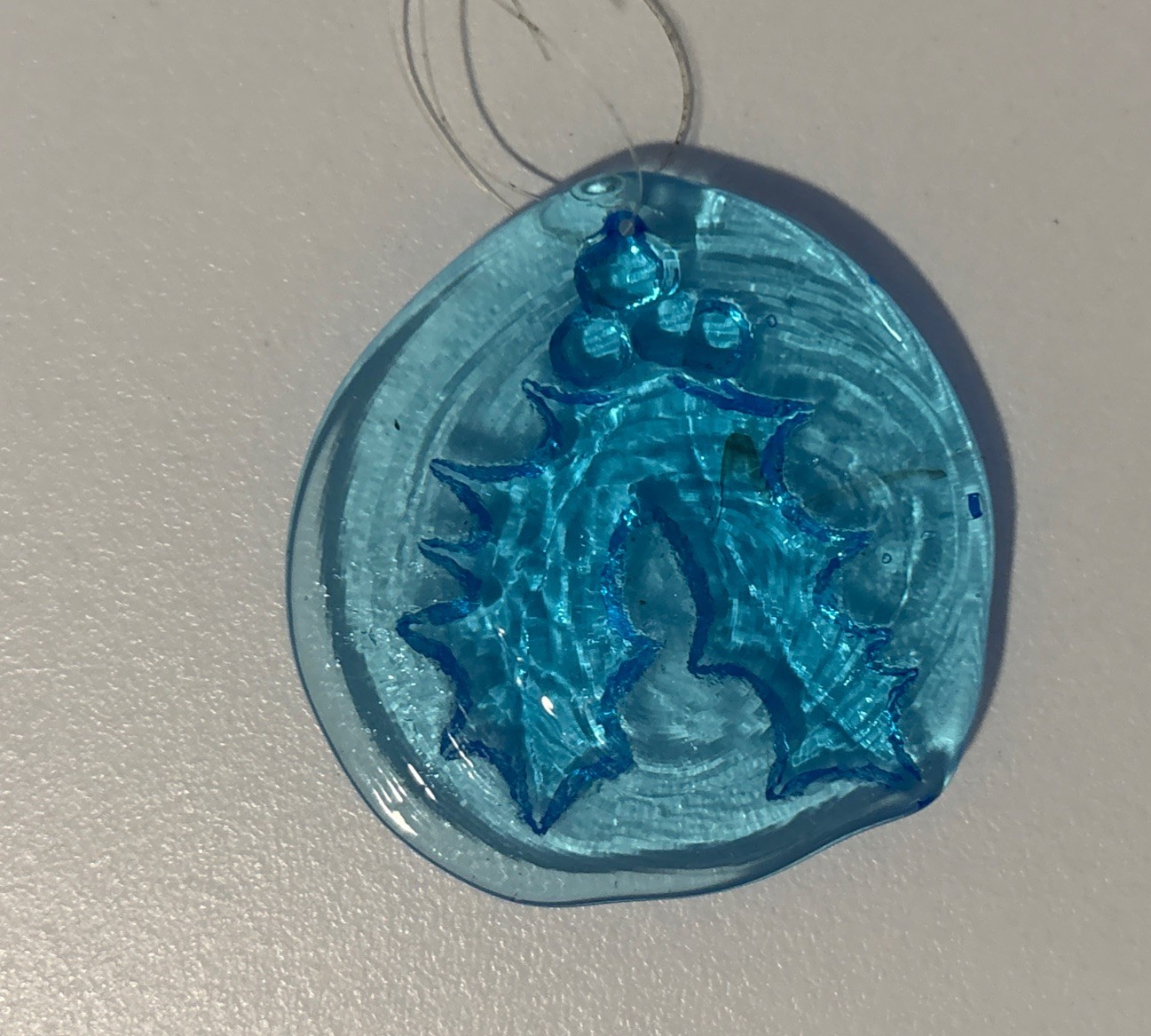 Set of 3 Handmade Fused Blue Glass Ornaments Sun Catcher Danish ~1 3/4″D