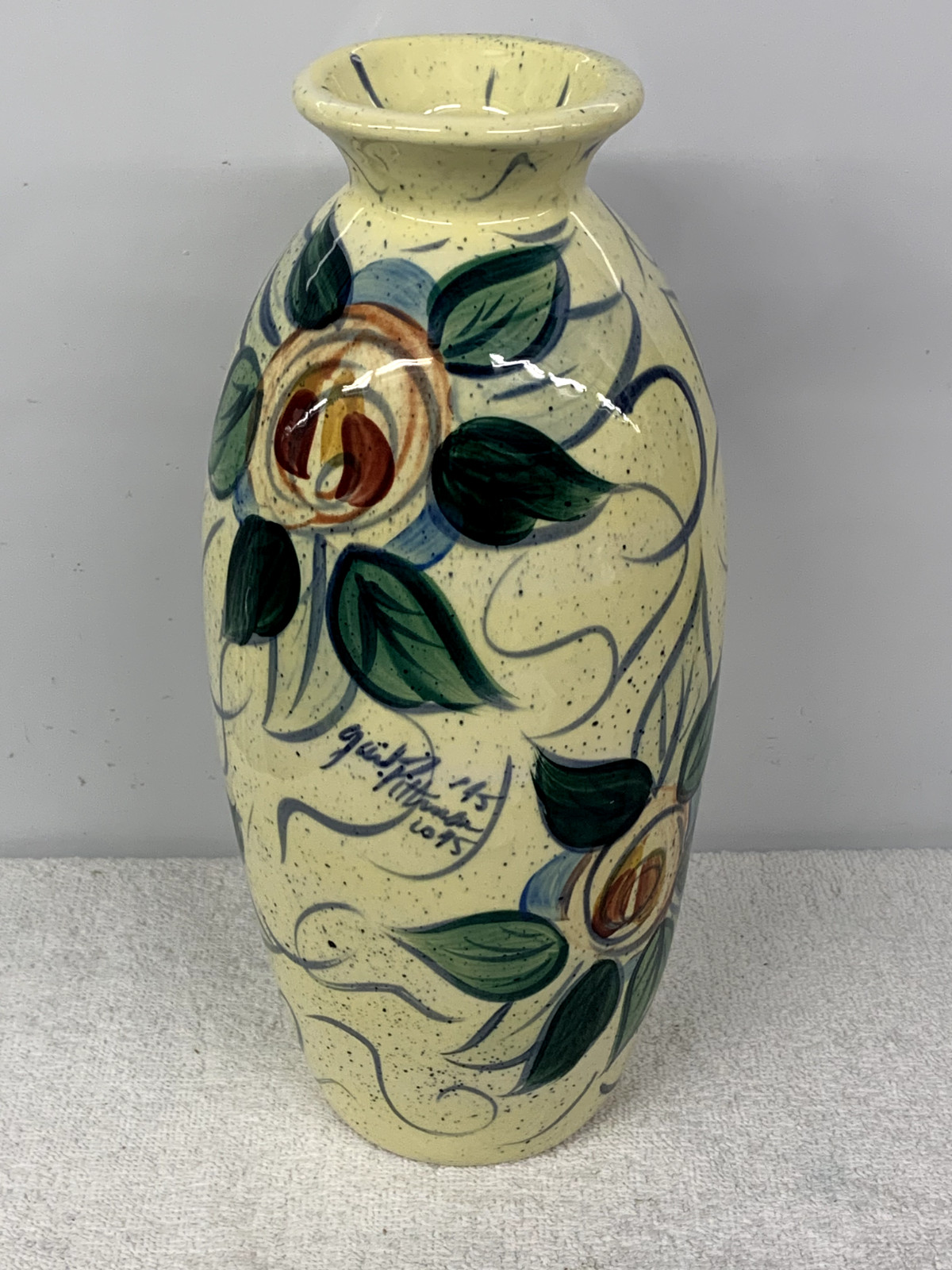 GAIL PITTMAN — YELLOW ROSE — HAND PAINTED VASE