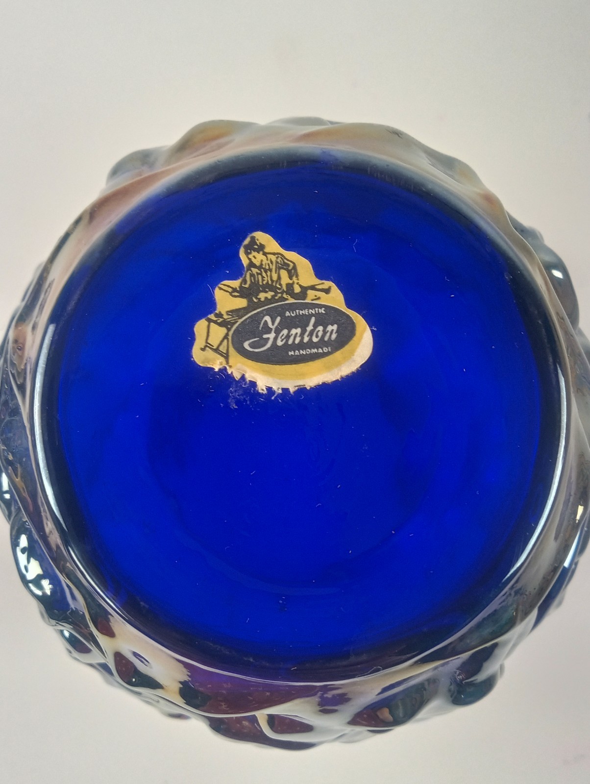 Vintage FENTON Carnival Glass Cobalt Blue Dogwood Irridescent 7″ Vase