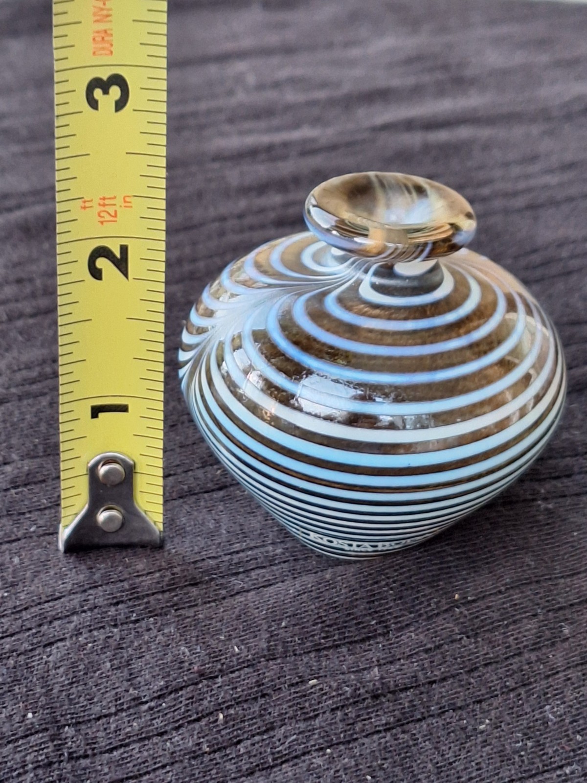 Signed Bertil Vallien Miniature Vase for Kosta Boda Zebra Pattern 2 1/4″