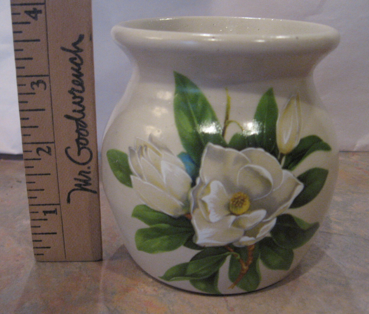 Casey Pottery Marshall Texas USA Small Handmade Vase? Magnolia Flower Design