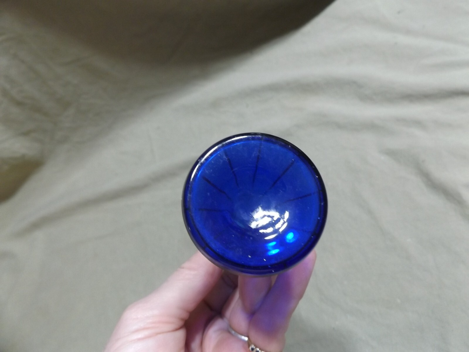Antique Continental Gothic Cobalt Revival Blue Bud Overlay Hand Blown