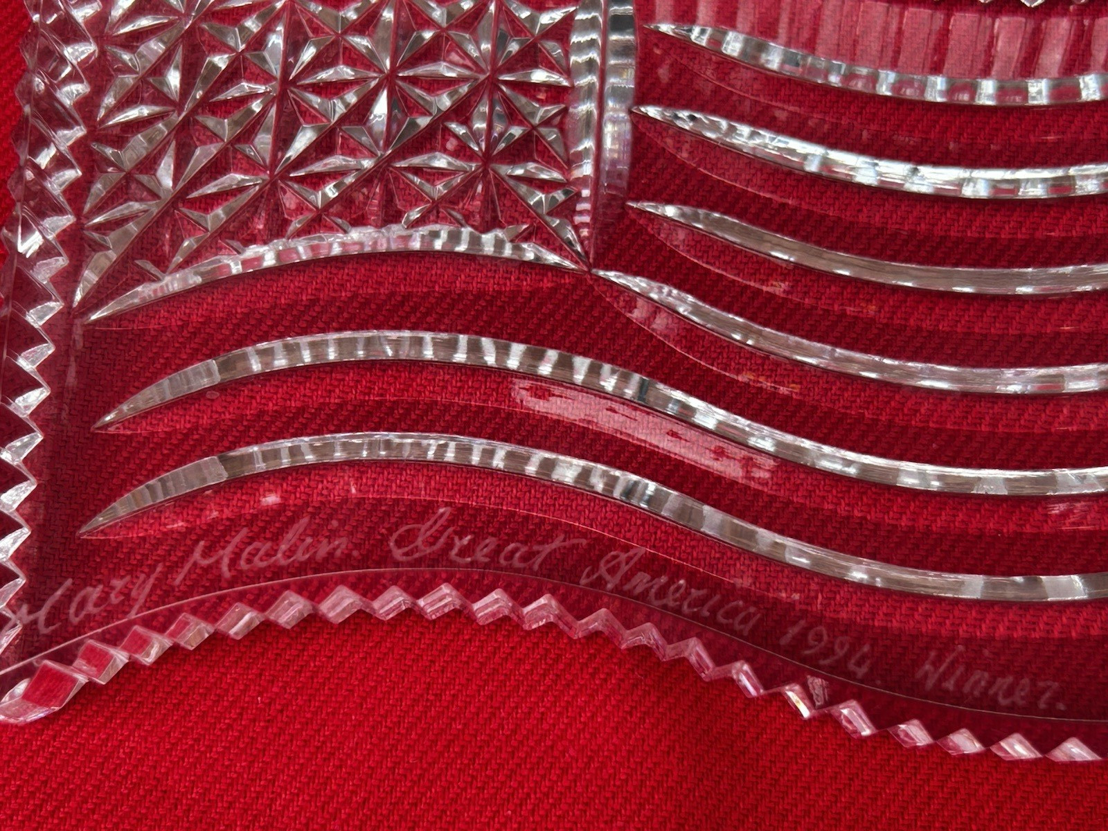 Waterford Crystal Paperweight American Flag Engraved w/ Name 1994 Jim O’Leary