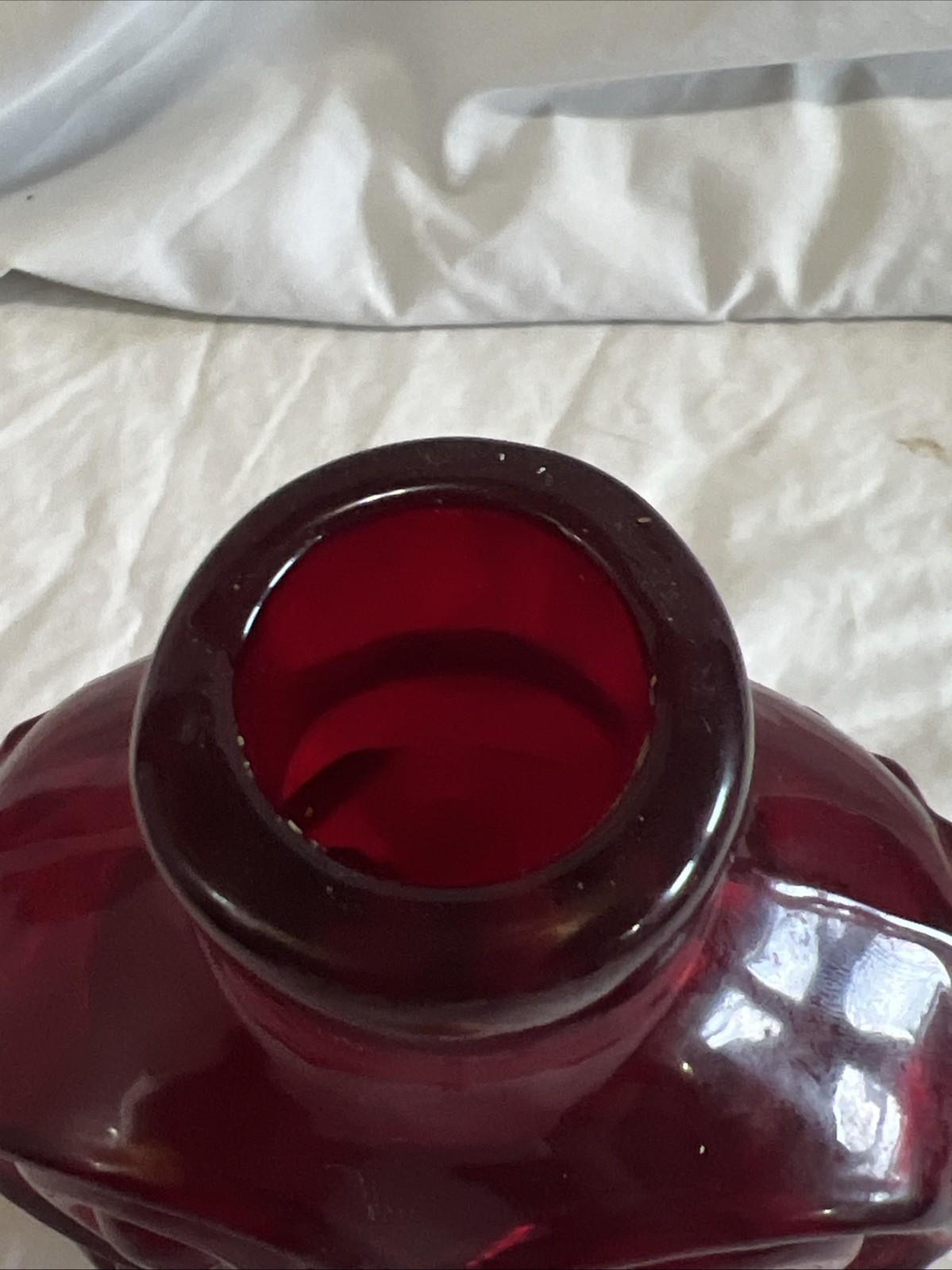 Vintage Ruby Red Owl Glass Bottle Decanter Original Cork Stopper MCM Figural