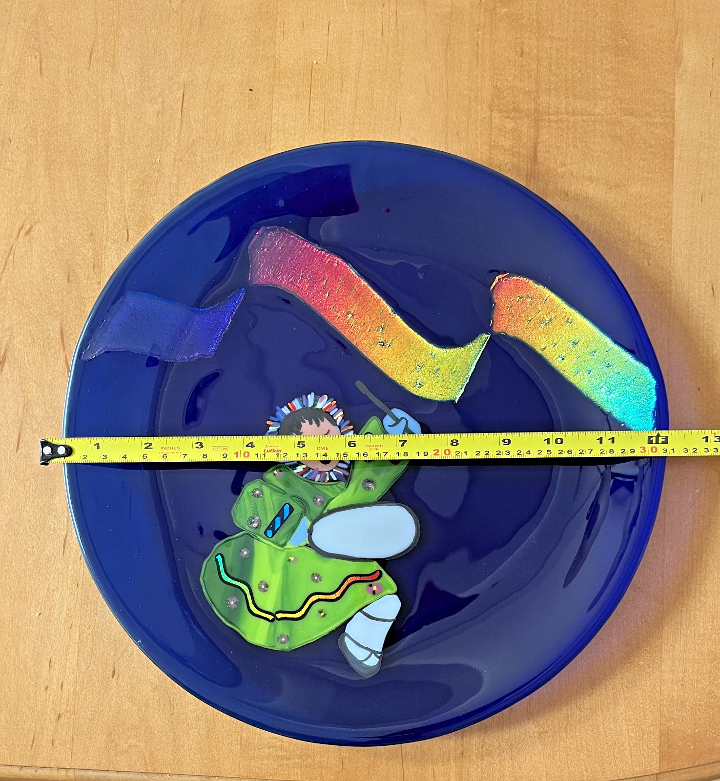 New Art Glass Alaskan Girl Dancing Aurora Borealis Iridescent Colors Signed Gift