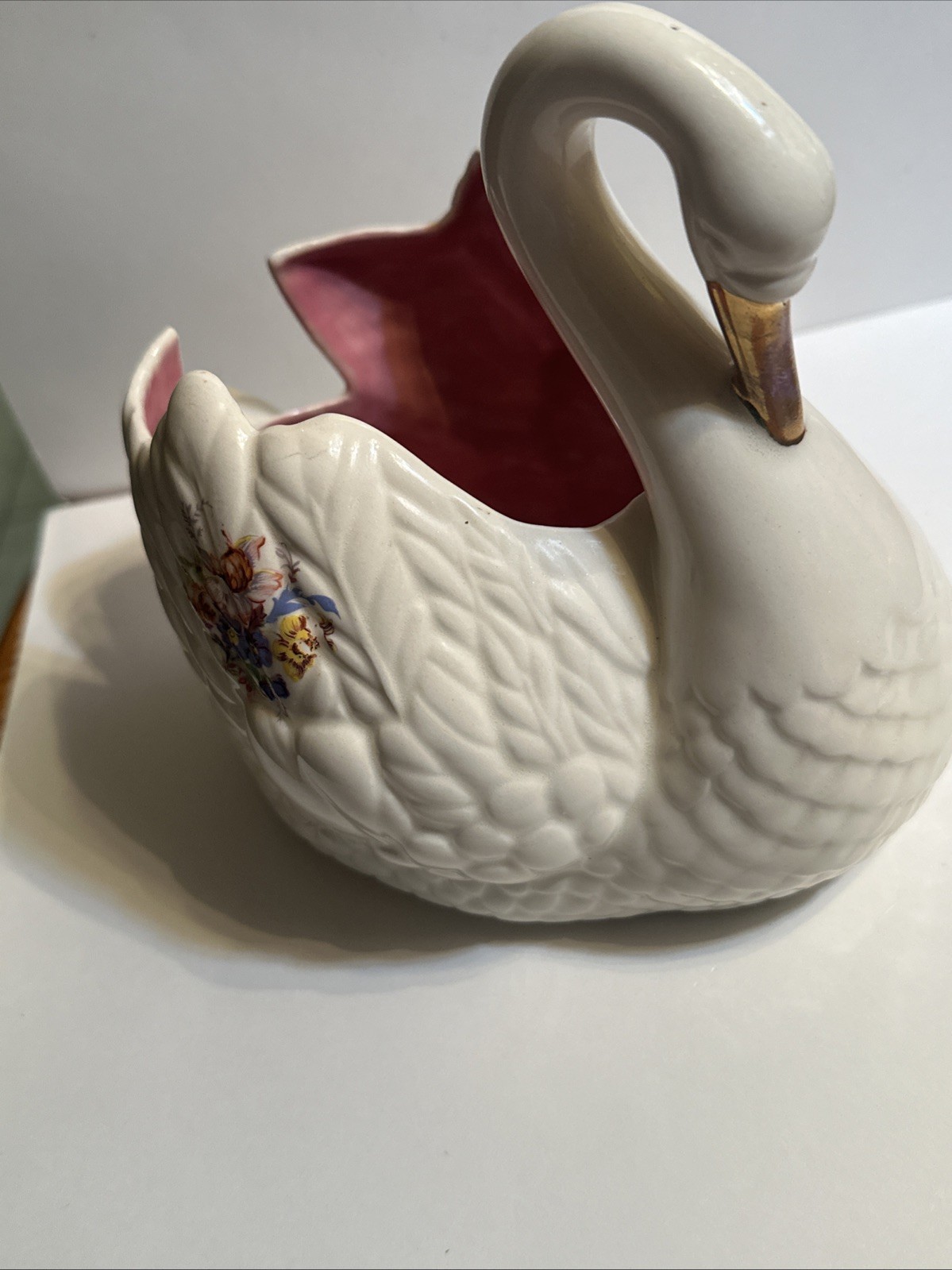 RARE Holland Mold Hand Painted Multi Colored Porcelain Swan Planter, Flower Vase