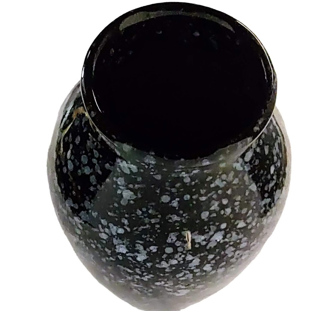 Vintage Art Deco Vase Black with Blue and White Crystals Speckled throughout