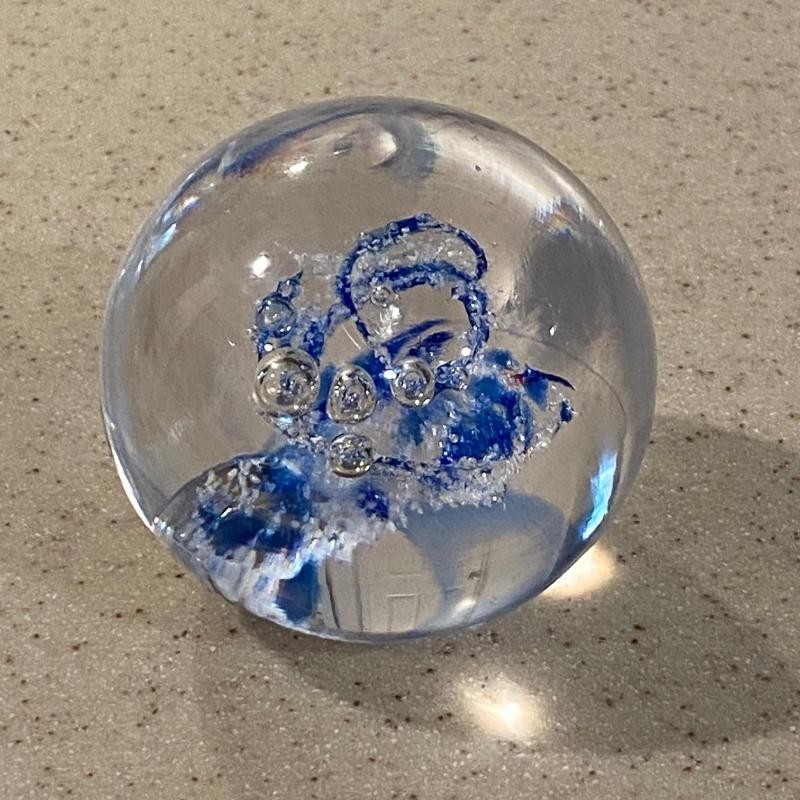 Artcristal Bohemia Art Glass 1 3/4″ H Round Paperweight Blue Crystal Swirl
