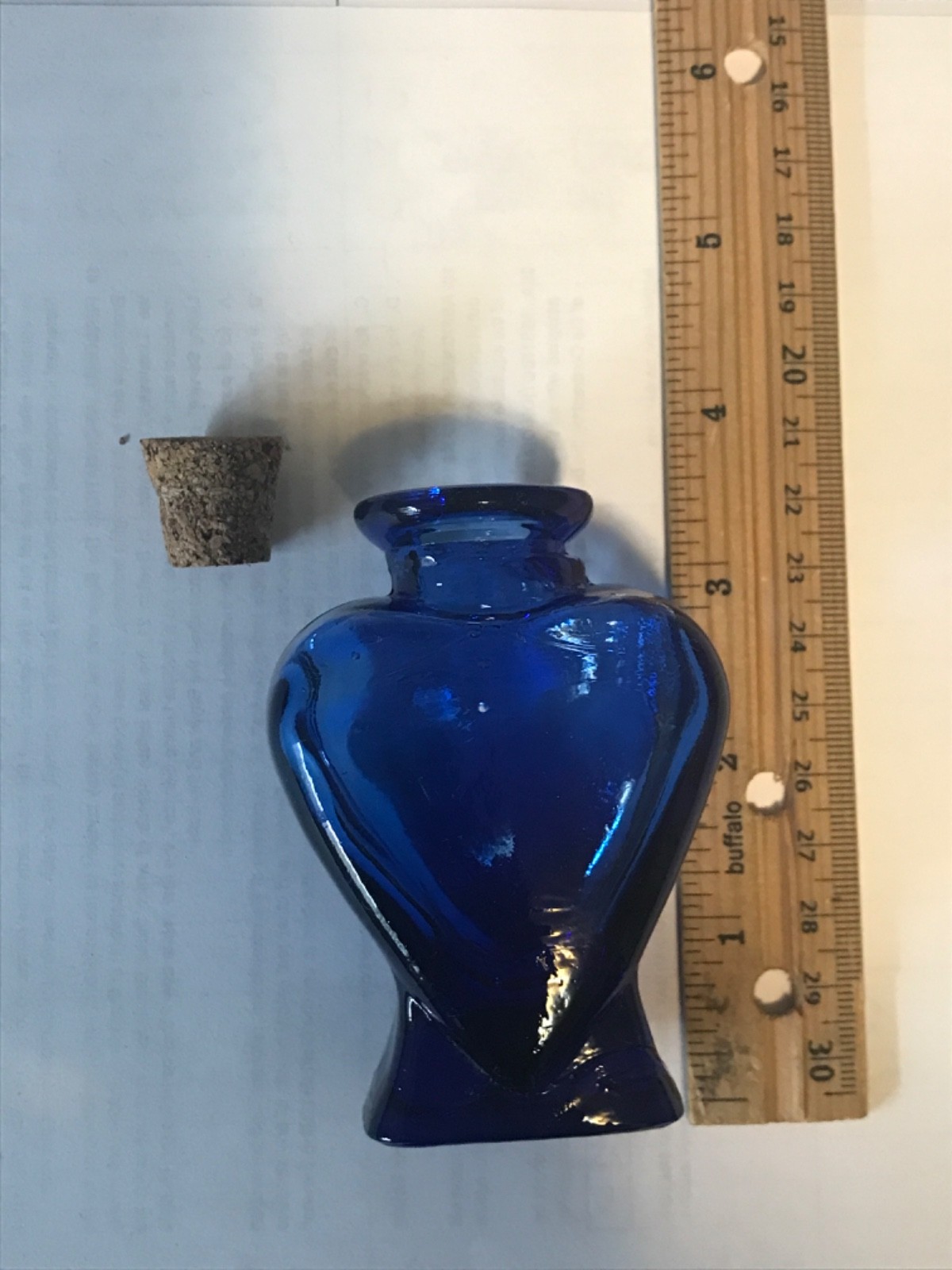 Vintage Cobalt Blue Glass Heart Shaped Bottle With Cork Stopper