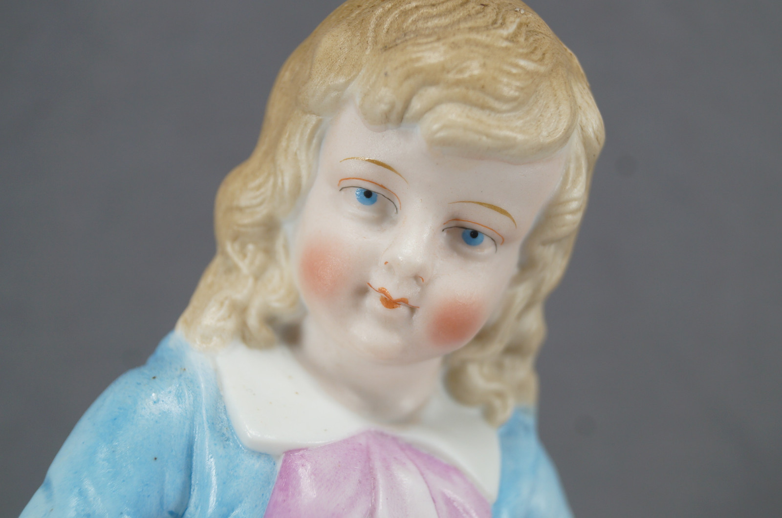 Late 19th Century Heubach Type Hand Painted Bisque Porcelain 8 7/8 Boy Figurine