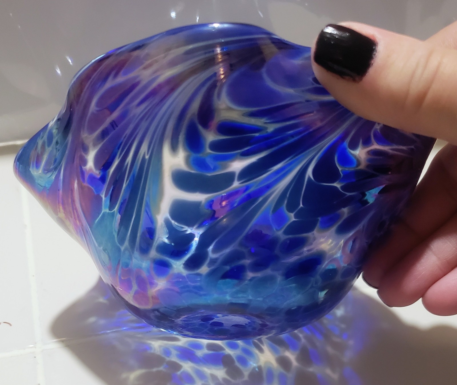 Vintage New Orleans Nuance 1992 Glass Multi Color Hand Blown Iridescent Bowl