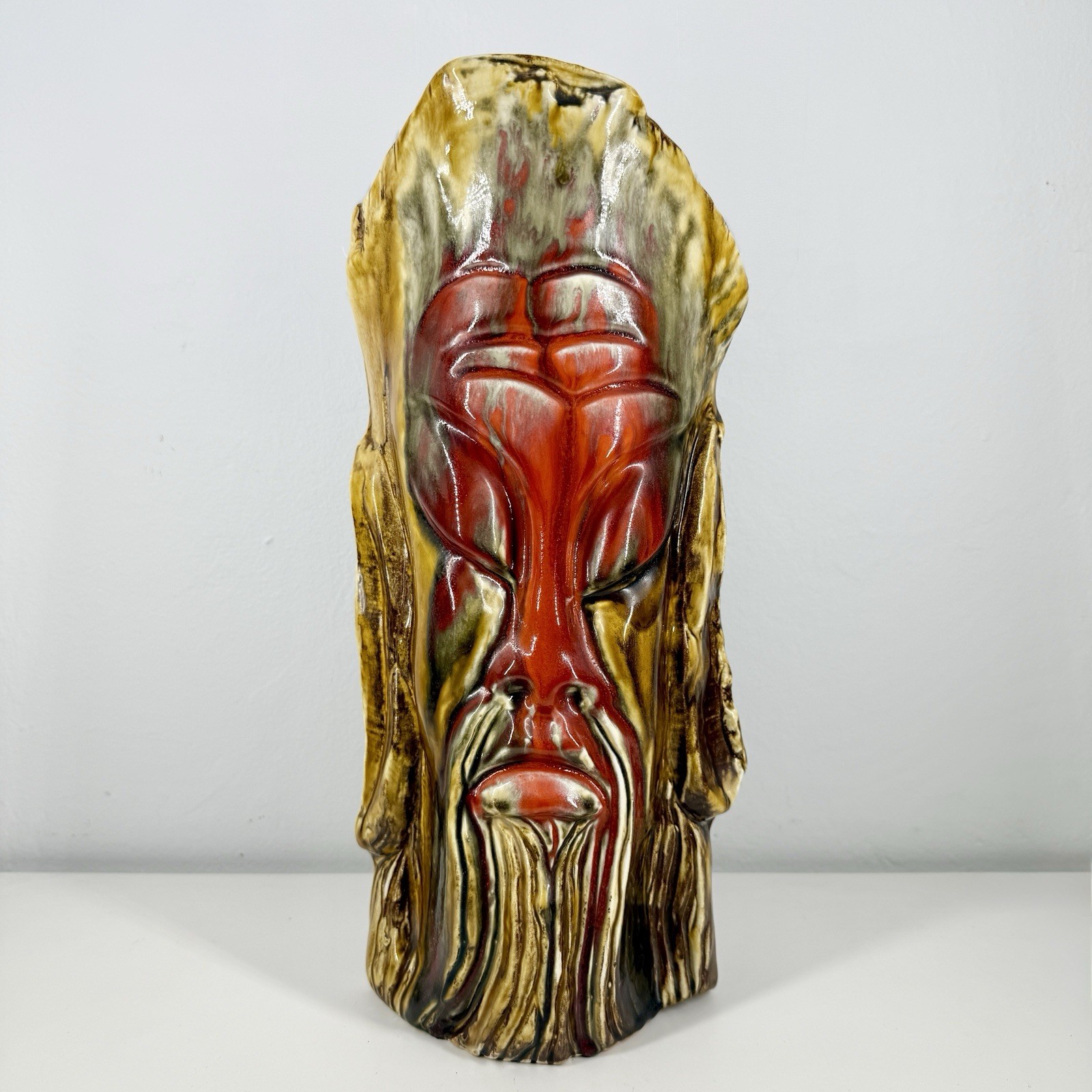 MARCIA of CALIFORNIA Ceramic TIKI STATUE/Figurine VTG 15in 60/70s Drip Glaze