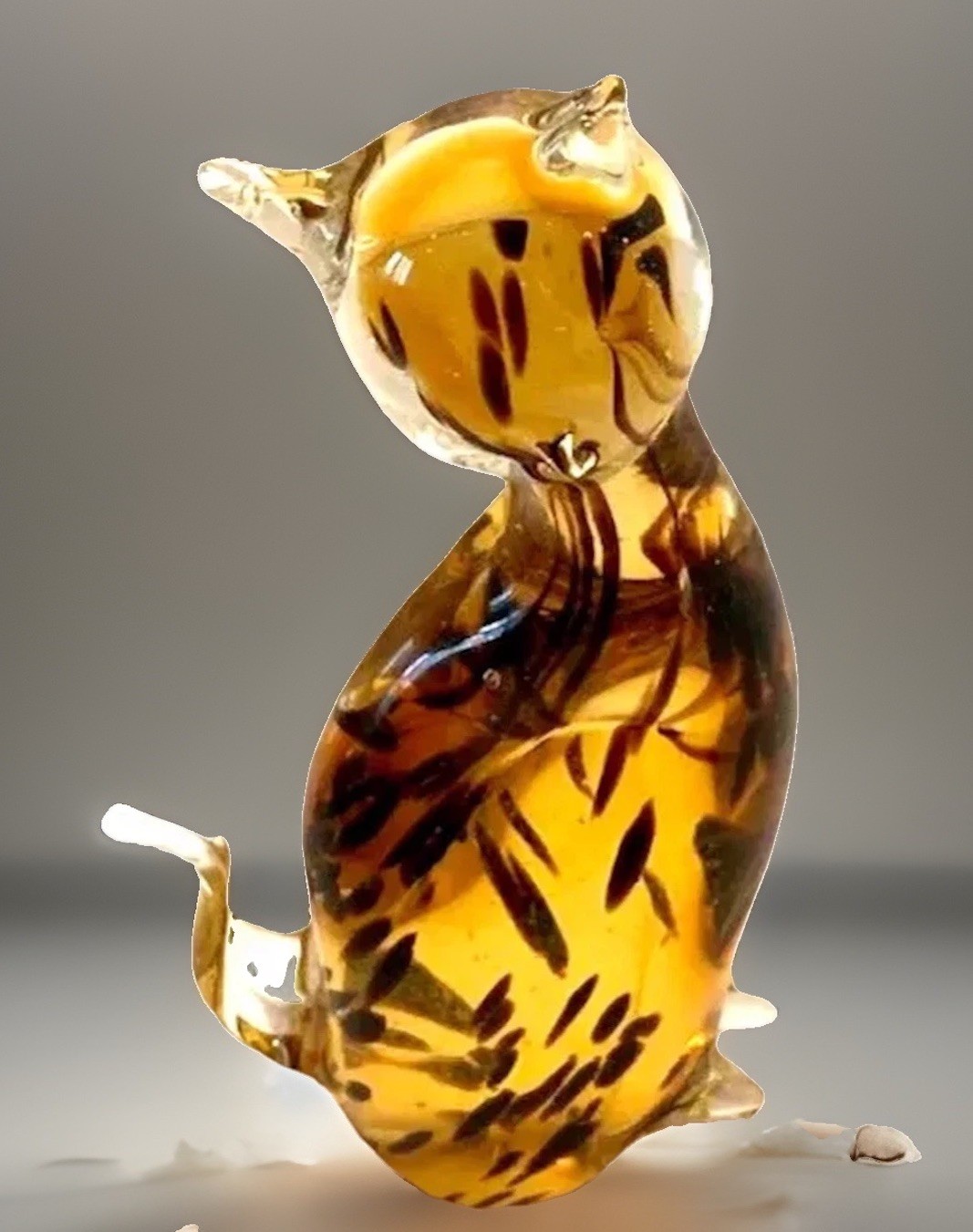 MCM Art Glass Home Decor Art Deco Staging Leopard Black Gold Handmade Tall Cat