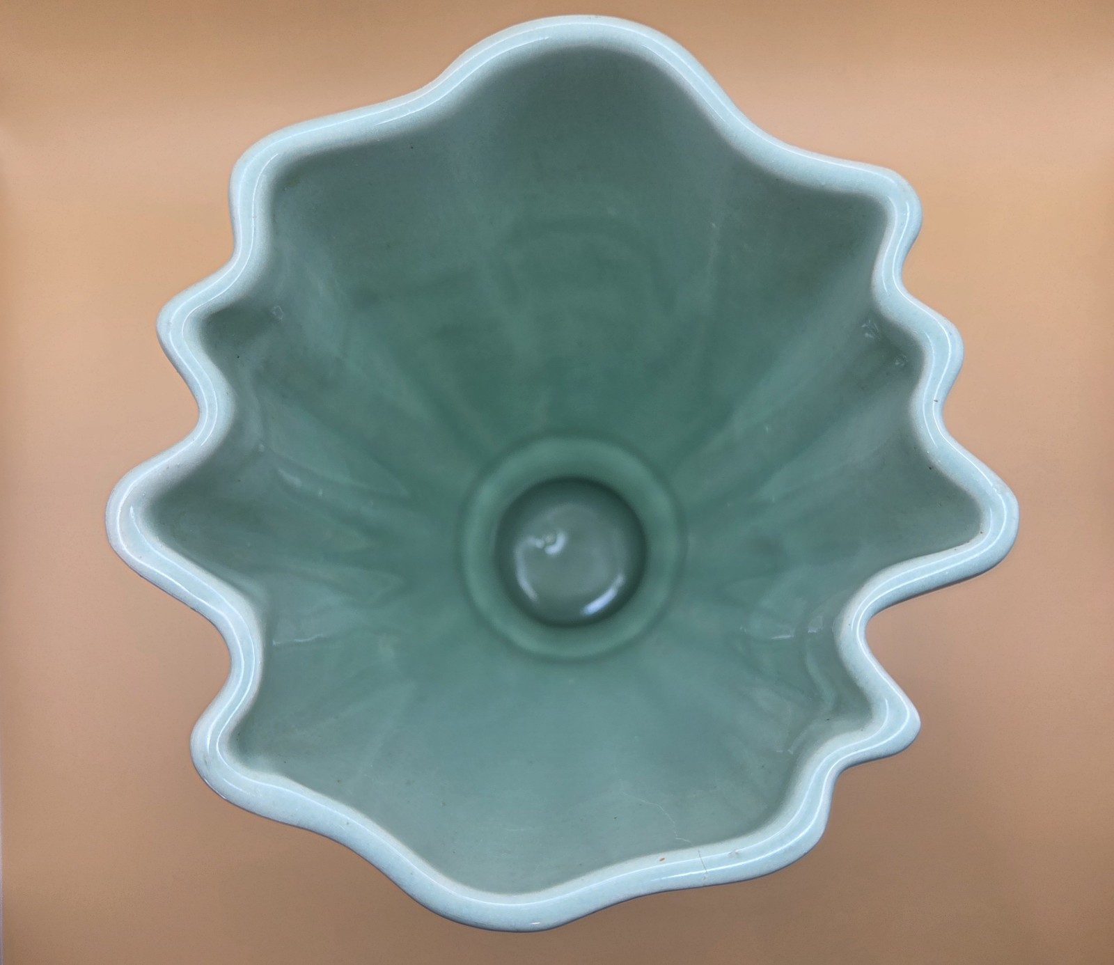 Brush McCoy Pottery 712 Mint Green Fluted Vase 8″ Art Deco 1940s USA