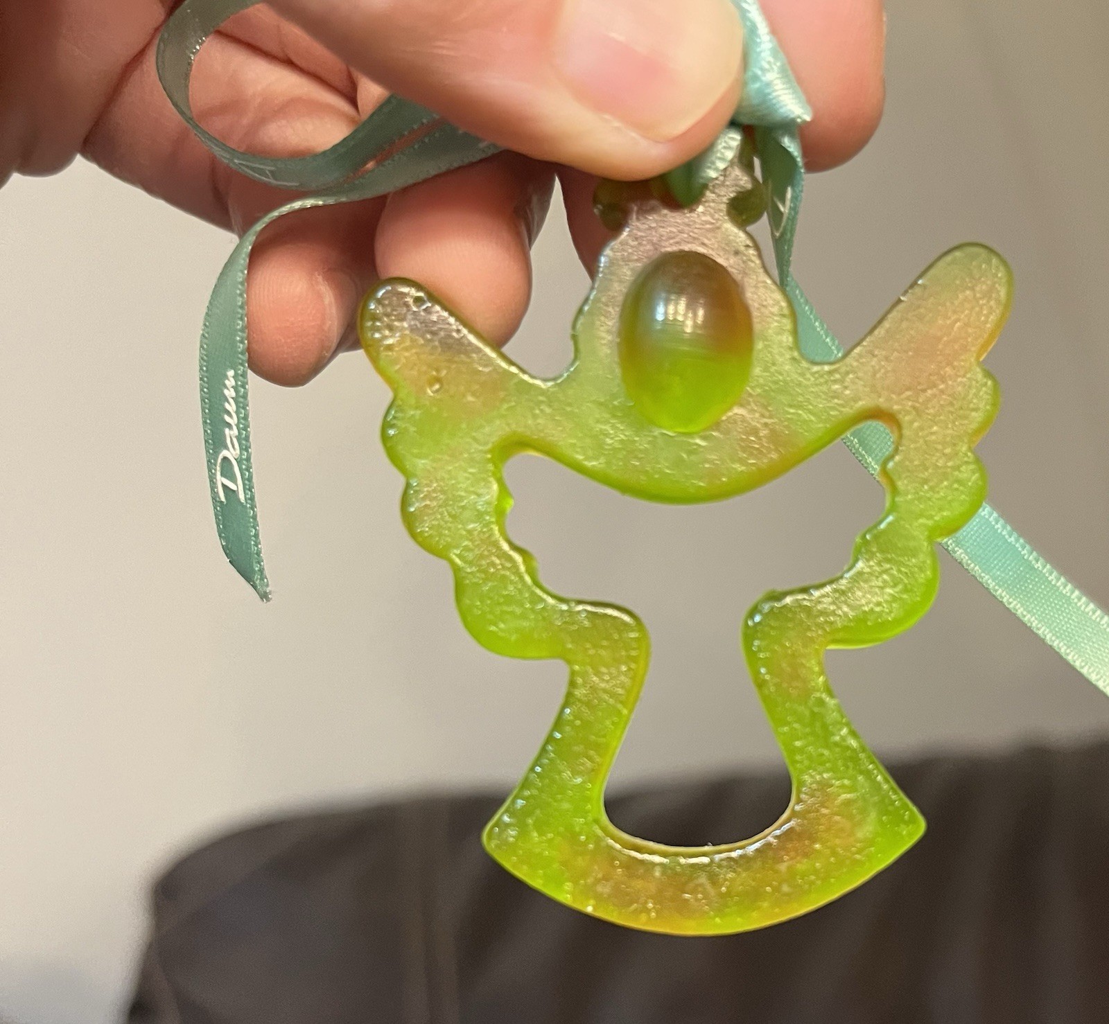 Daum Pate de Verre Crystal Green Angel Christmas Ornament