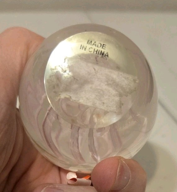 Paperweight Art Glass Jellyfish Glows Under Black Light Teal Green Mermaidcore