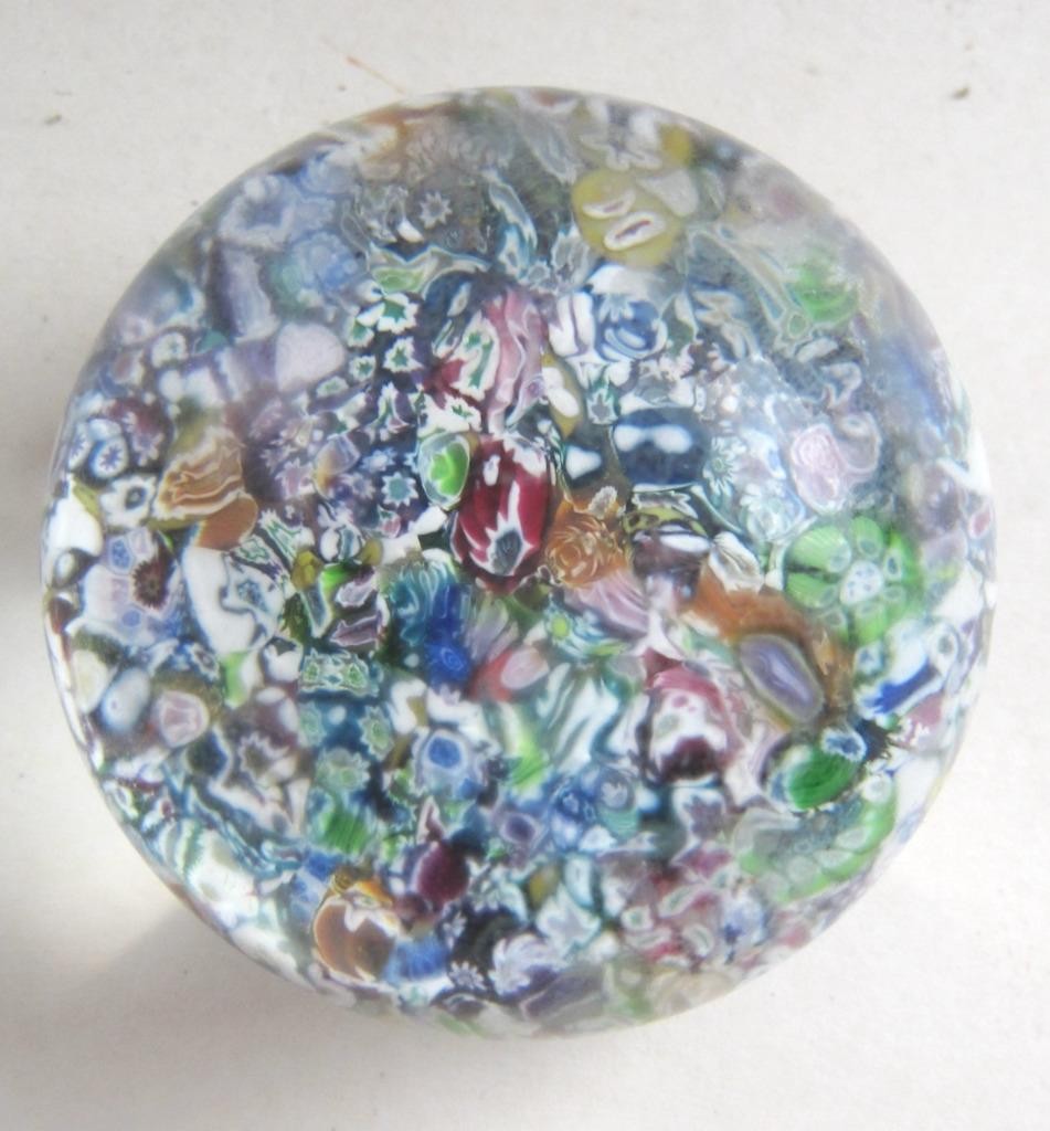 Perthshire 1973 Scrambled Millefiori End of Day Paperweight Art Glass Date Cane