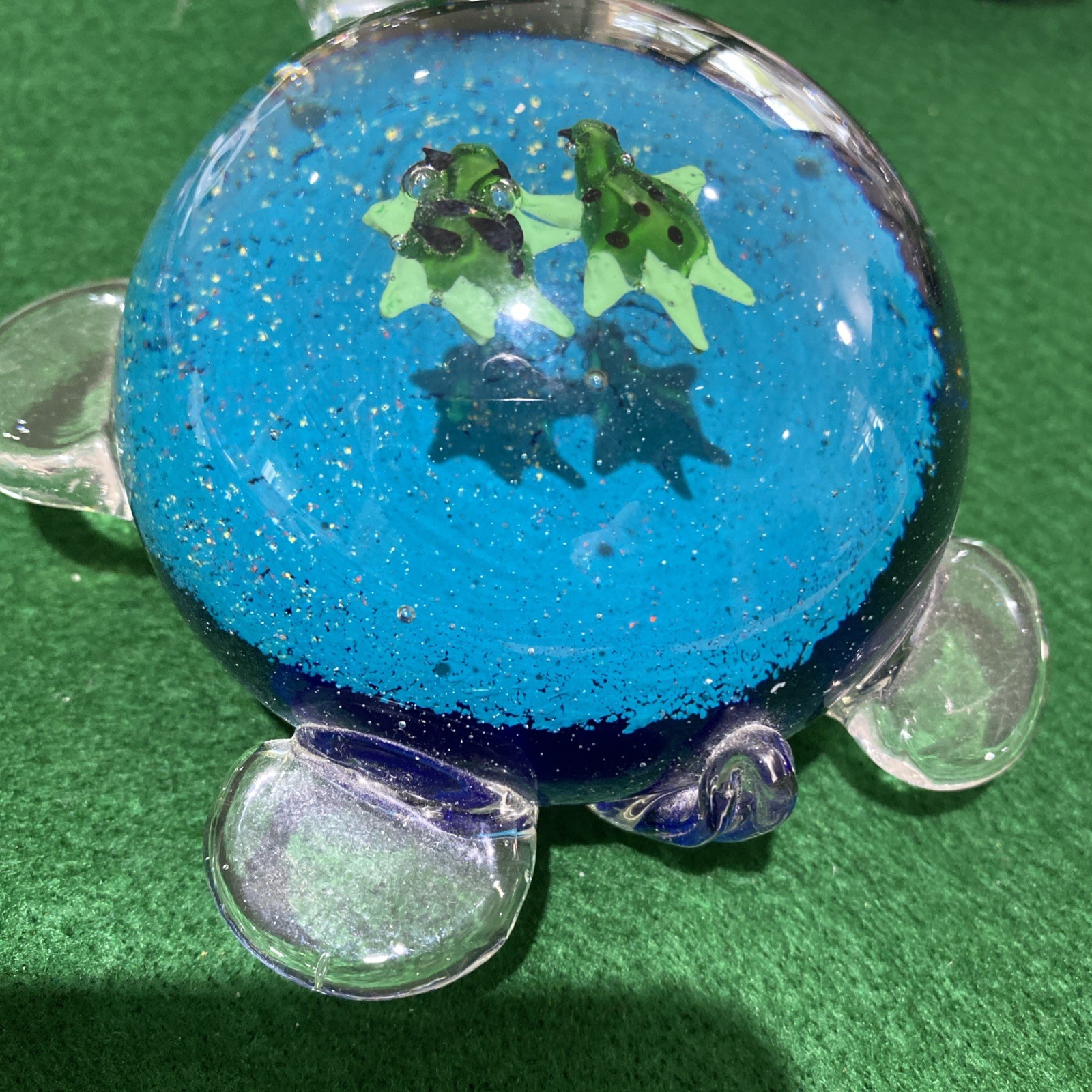 Vintage Art Glass Sea Turtle Paperweight Figurine Controlled Bubble Ocean Scene