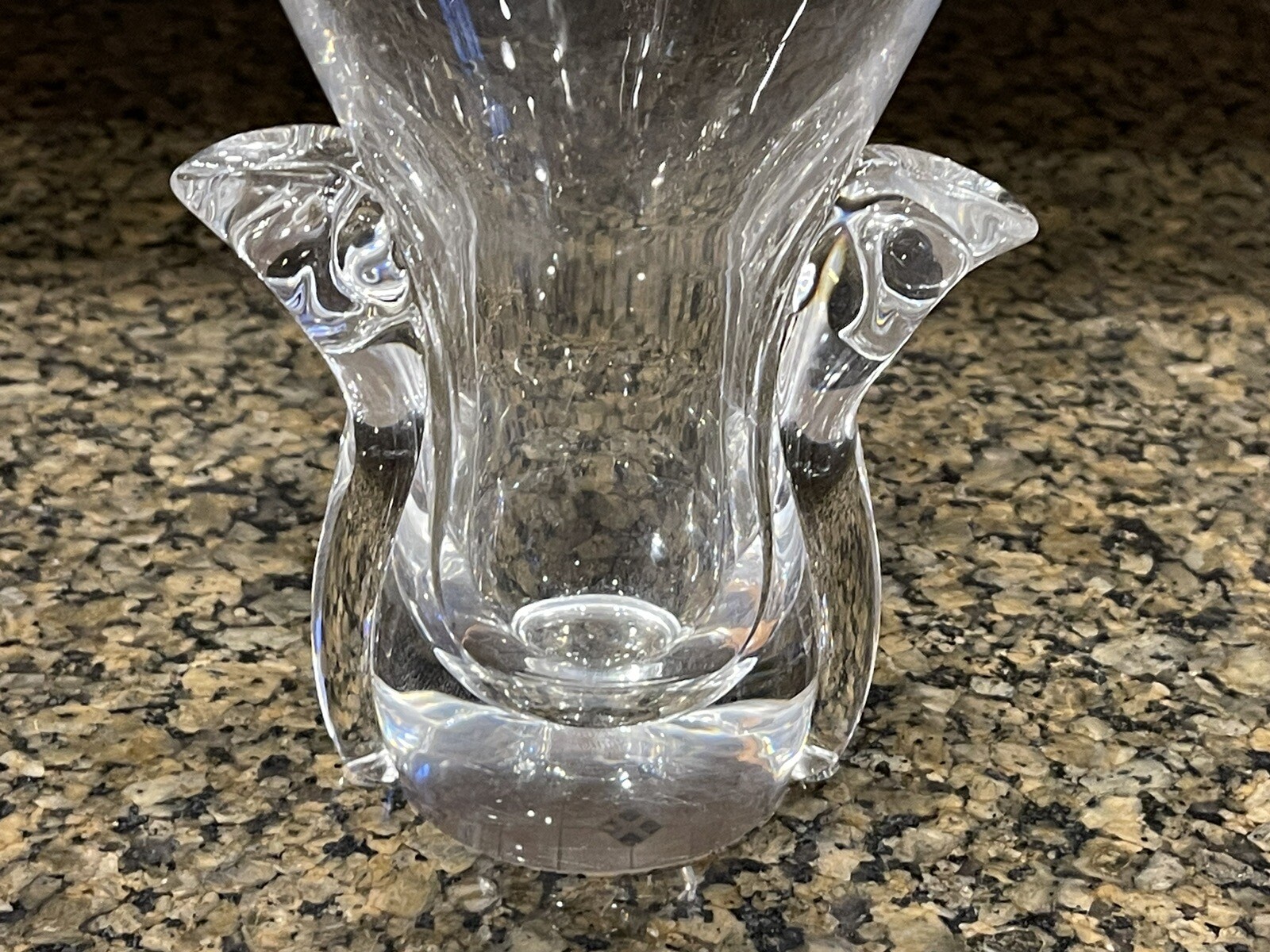 Early STEUBEN Signed Crystal LYRE Lloyd Atkins Deco Glass 7 1/2″ FLOWER VASE