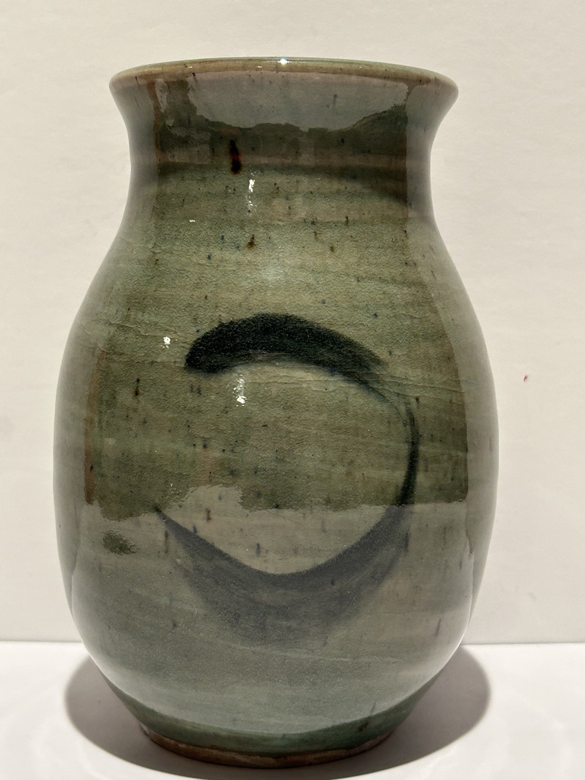 Signed Green Studio Pottery Vase. . 6.5 “ Tall. Vintage