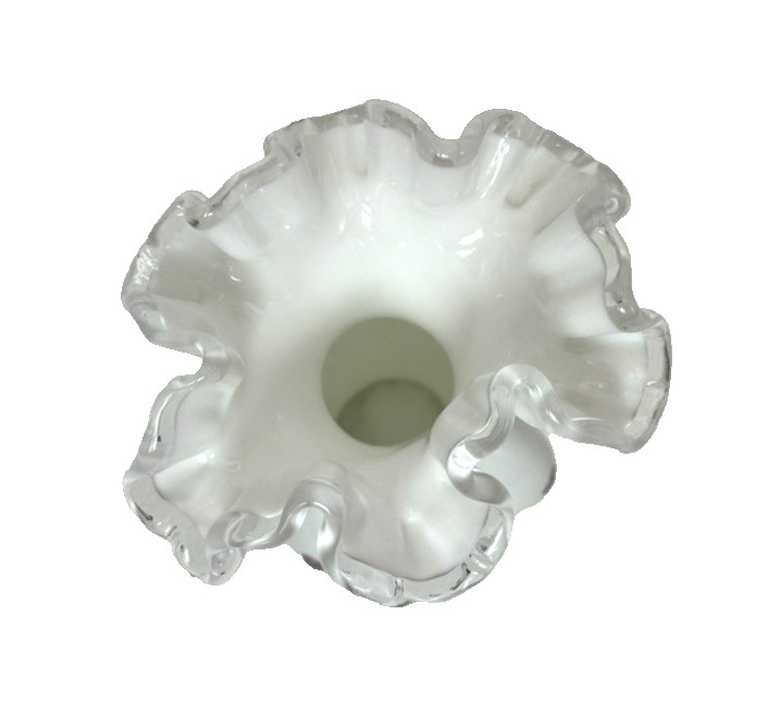 Fenton Silver Crest Ruffled Hand Painted Violets in the Snow 6″ Vase