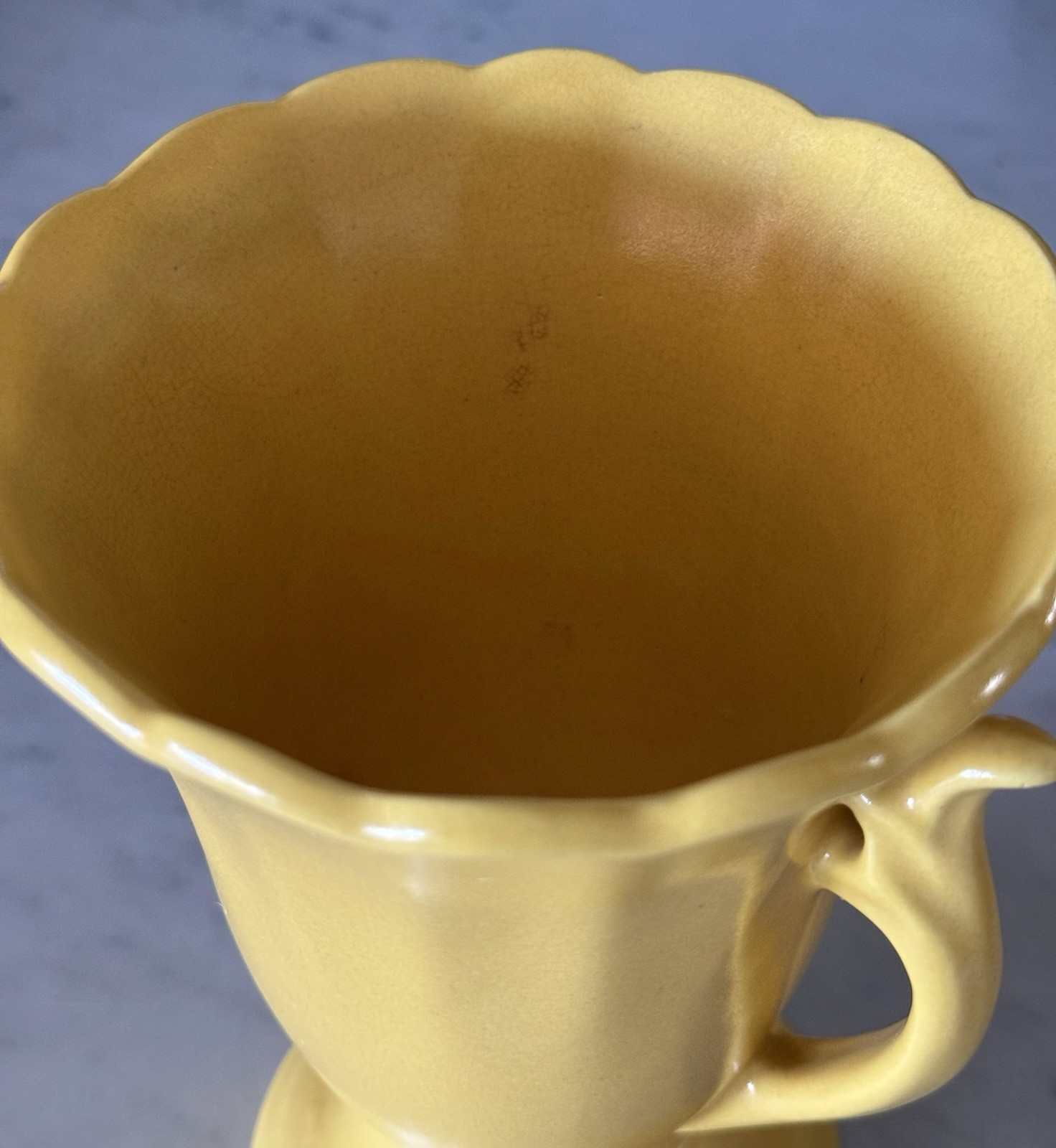 Vintage Daffodil Yellow Ceramic Pottery Trophy Shaped Vase w/ Handles