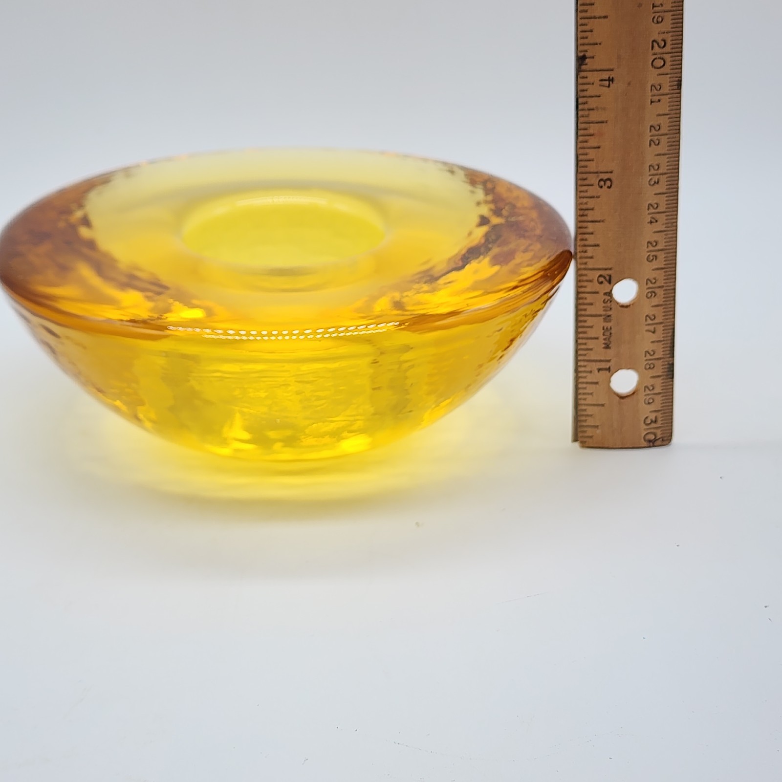 Fire & Light Signed Amber Recycled Art Glass Votive Candle Holder 6″ USA VTG