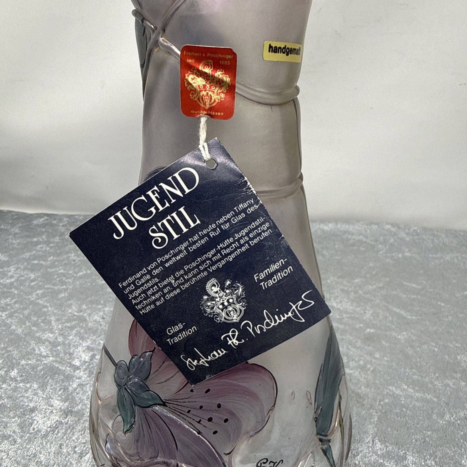 Freiherr Von Poschinger Jugendstil Glass Vase Hand-Painted 25cm