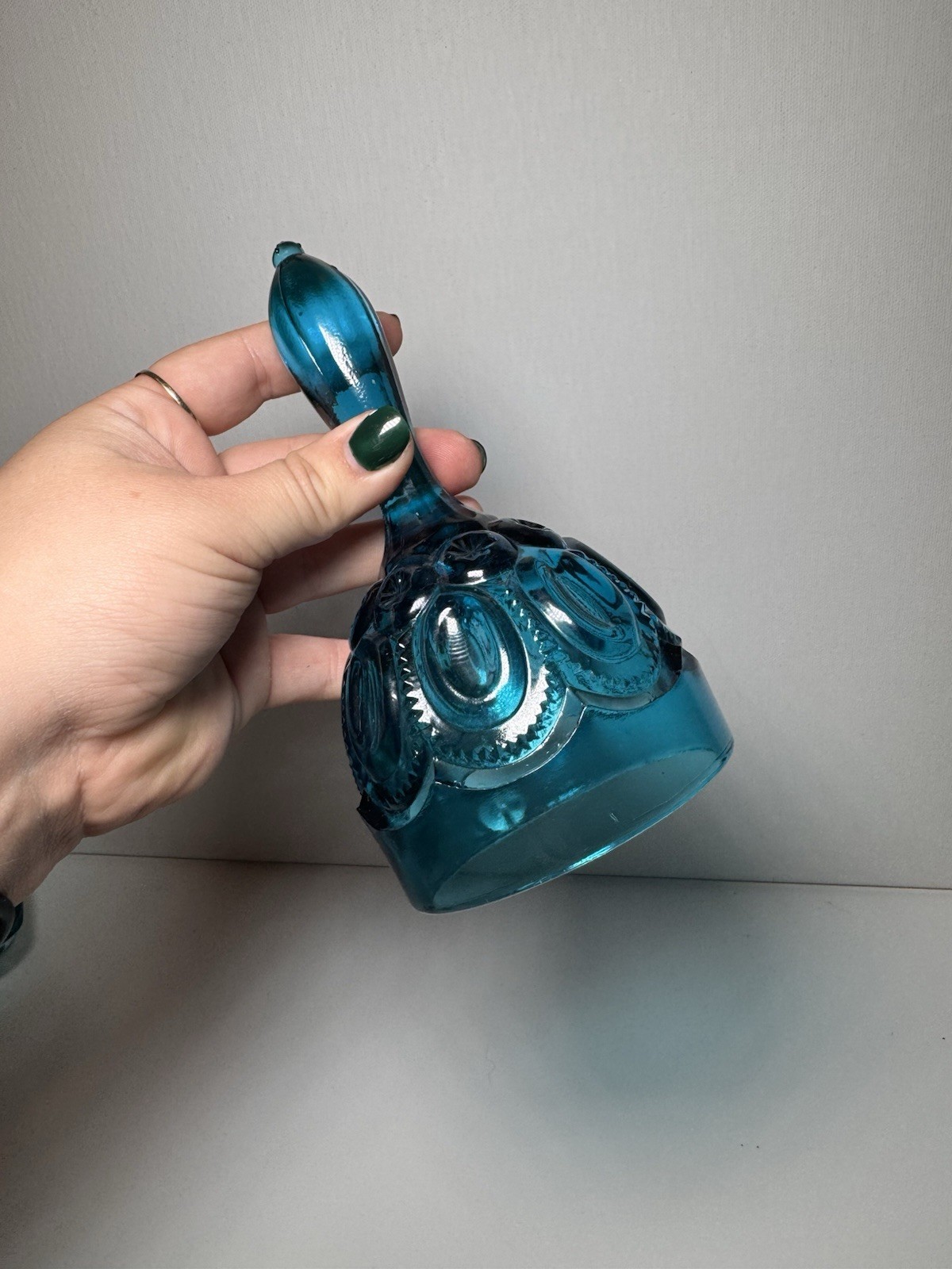 Vintage L E Smith Blue Glass Moon & Stars Decorative Bell With Clapper