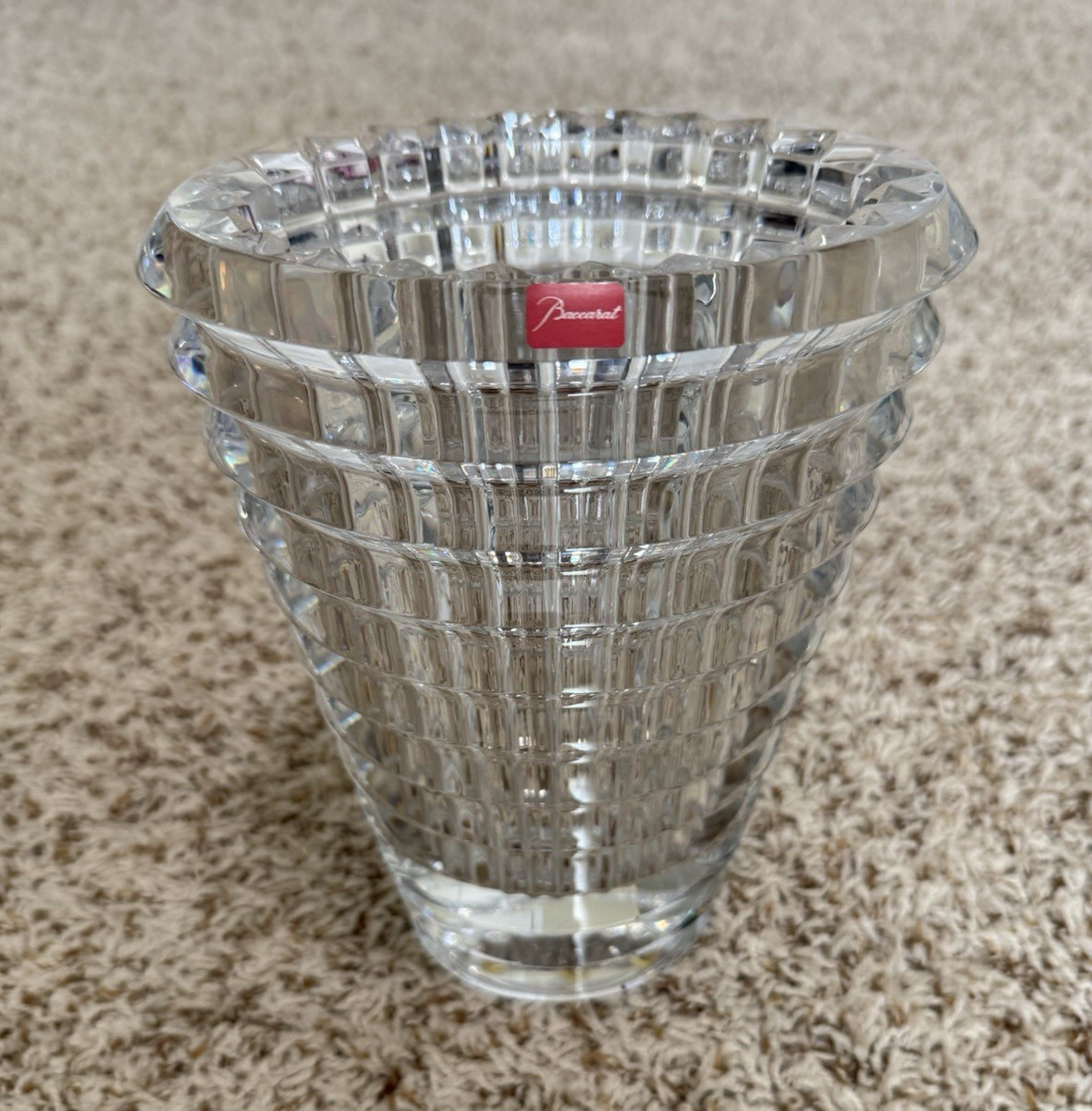 Baccarat Clear Cut Crystal Vase, French Cut Glass, Geometric Art Decor