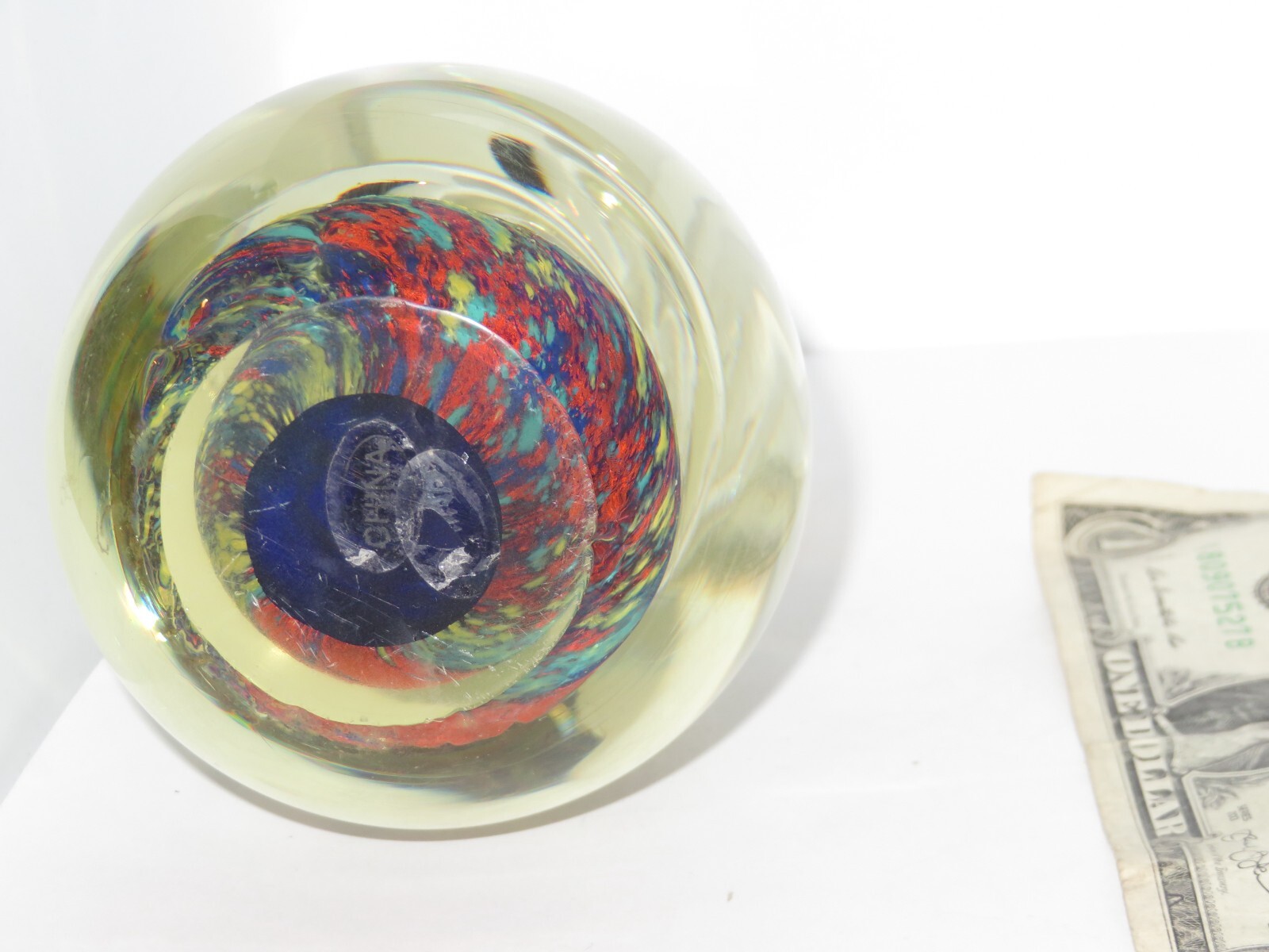 Glass Flower Paperweight Controlled Bubbles Vintage Art Glass (N803)