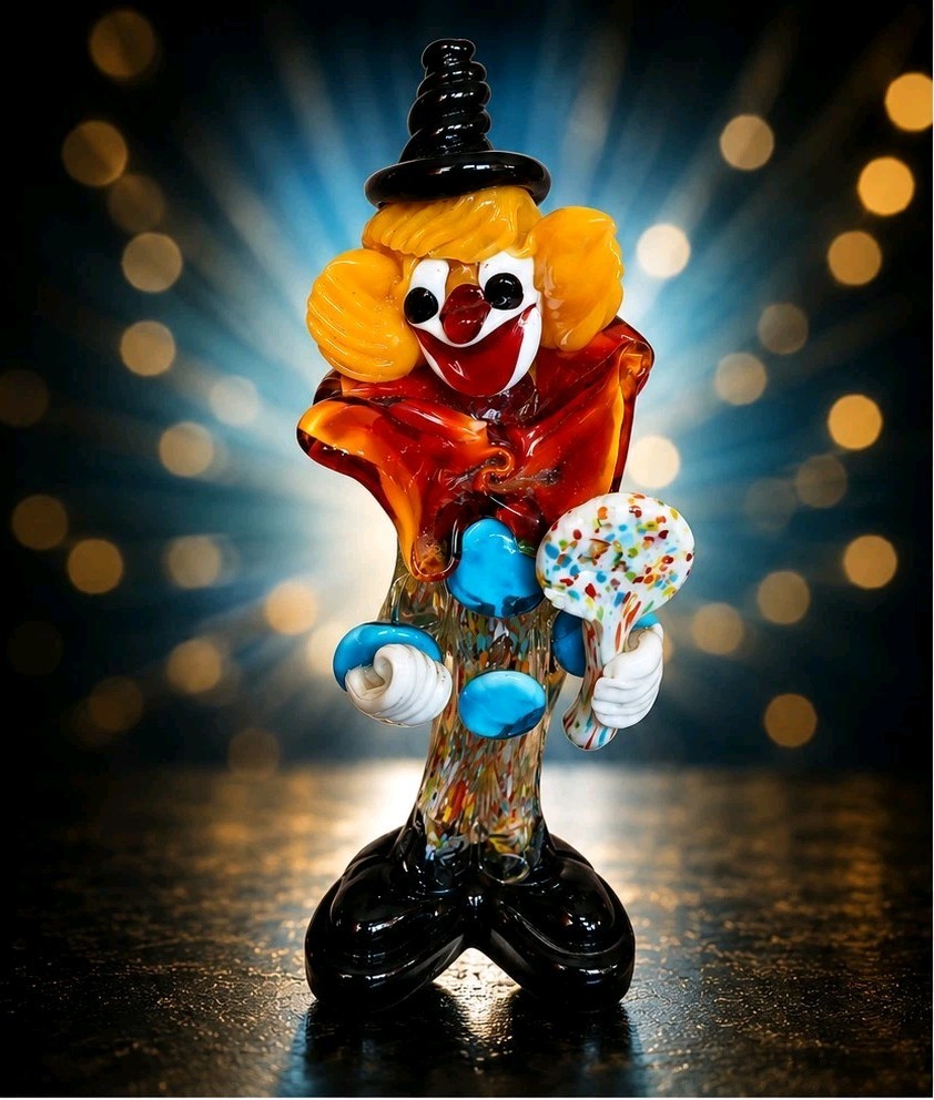BEAUTIFUL MURANO Multicolored Glass Clown ITALY LOLIPOP HAND BLOWN SCULPTURE