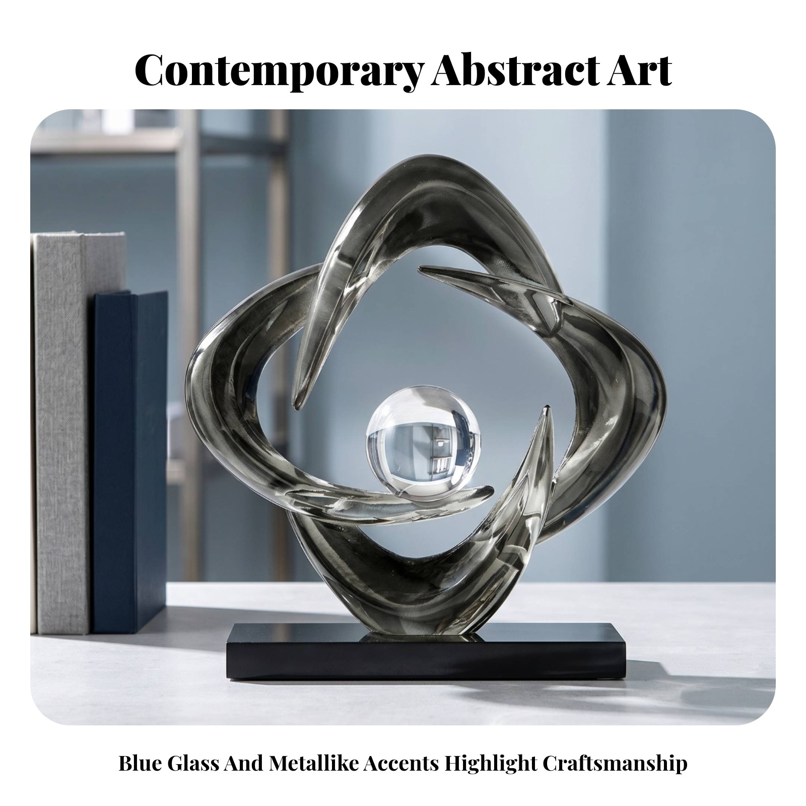 Four-Loop Hoop Decorative Piece Spherical Center Clear Sphere Sculpture